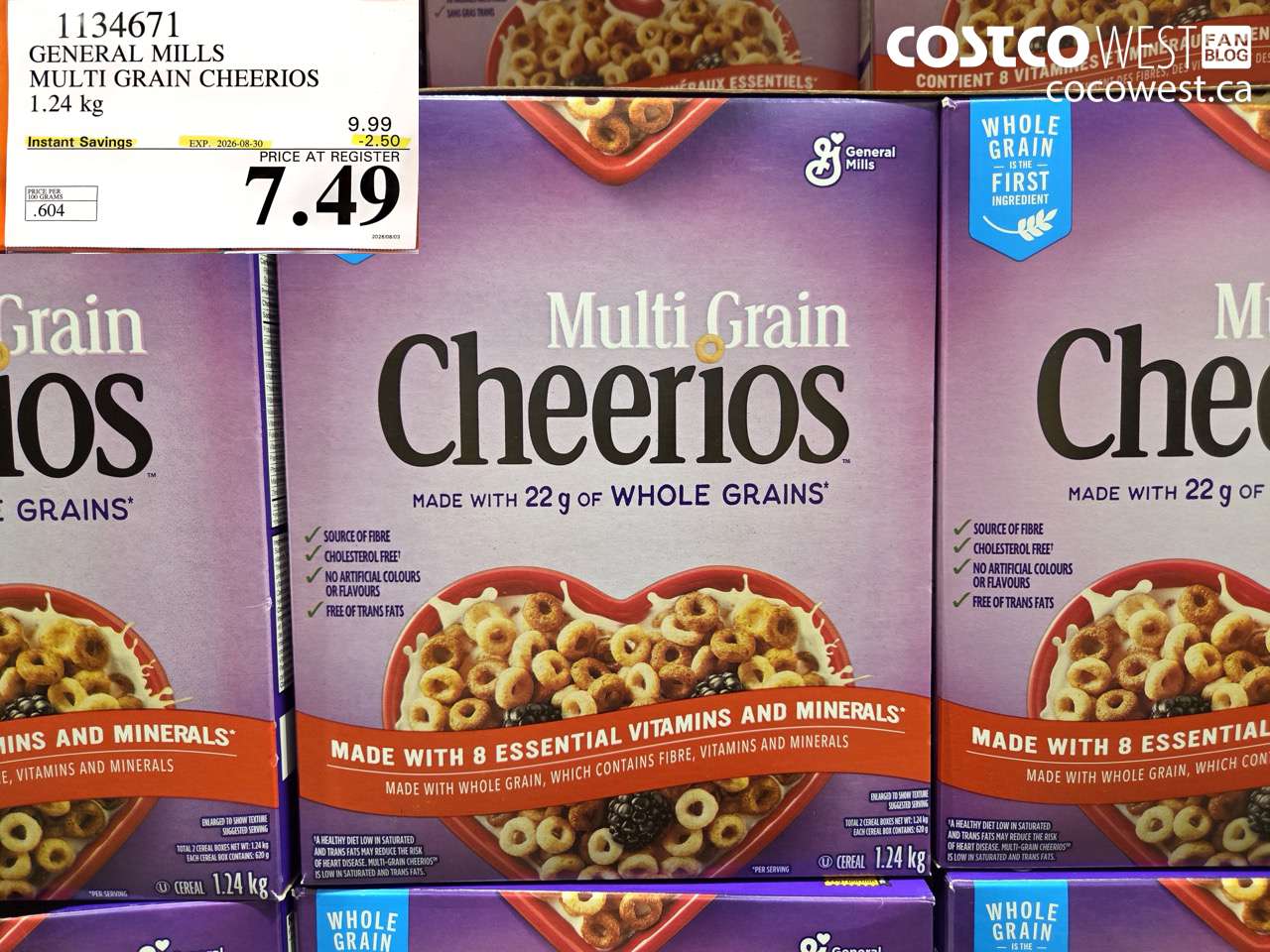 1134671 GENERAL MILLS MULTI GRAIN CHEERIOS 1.24 KG ($2.50 INSTANT SAVINGS EXPIRES ON 2026-08-30) $7.49