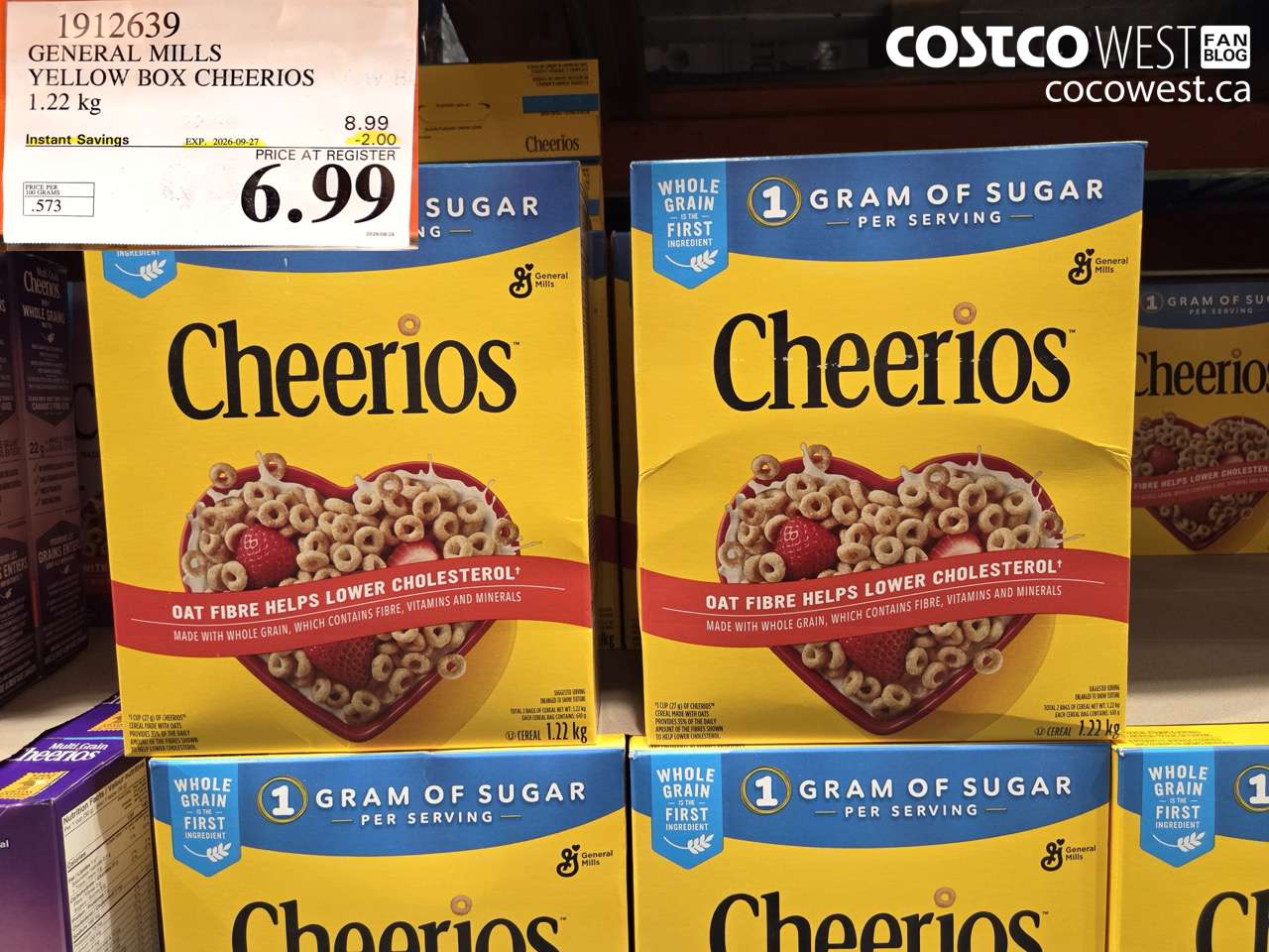 1912639 GENERAL MILLS YELLOW BOX CHEERIOS 1.22 KG ($2.00 INSTANT SAVINGS EXPIRES ON 2026-09-27) $6.99
