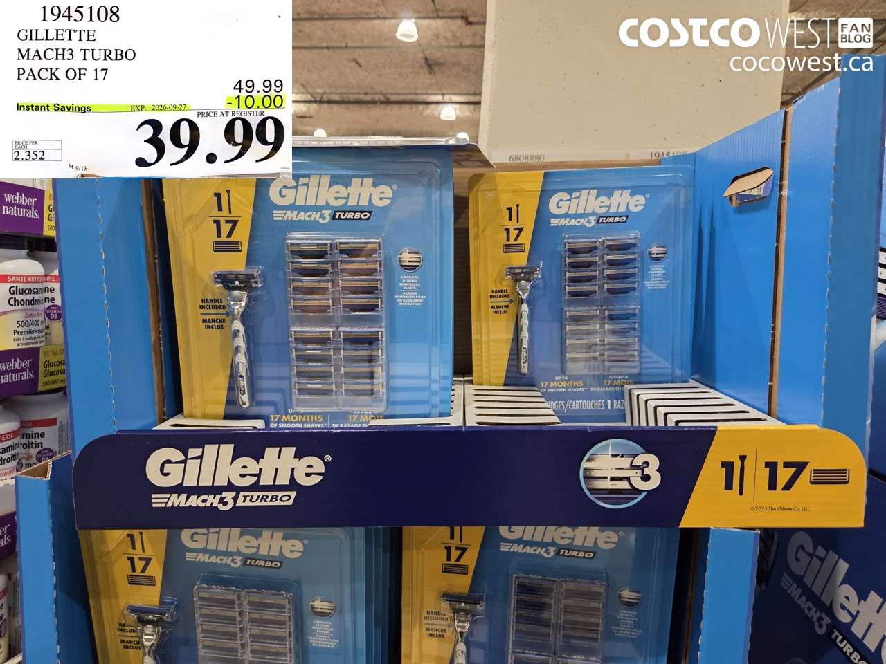 1945108 GILLETTE MACH3 TURBO PACK OF 17 ($10.00 INSTANT SAVINGS EXPIRES ON 2026-09-27) $39.99