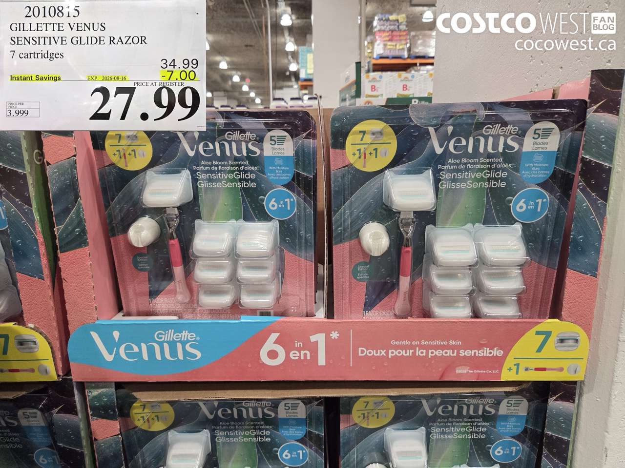 2010815 GILLETTE VENUS SENSITIVE GLIDE RAZOR 7 CARTRIDGES ($7.00 INSTANT SAVINGS EXPIRES ON 2026-08-16) $27.99