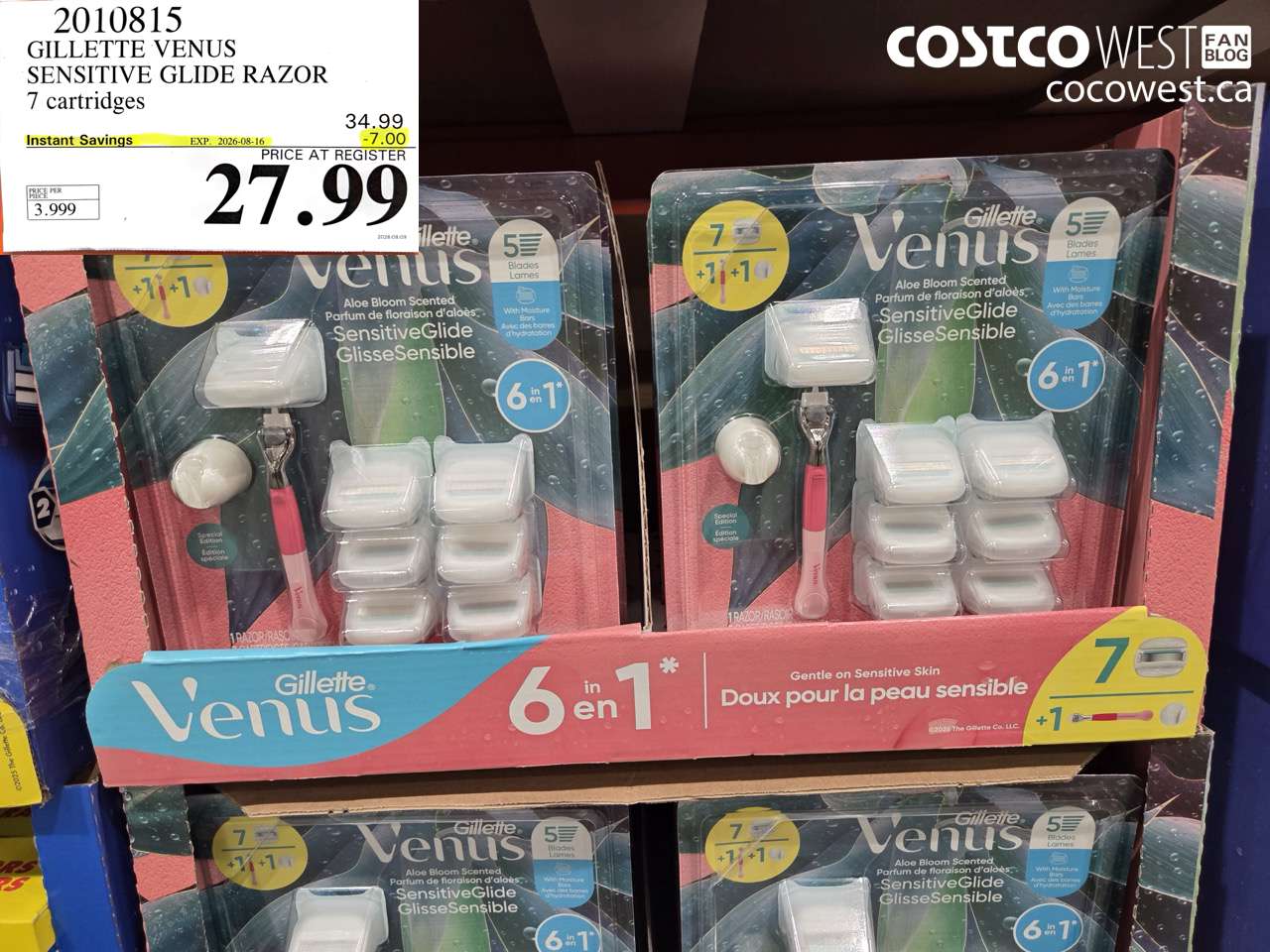 2010815 GILLETTE VENUS SENSITIVE GLIDE RAZOR 7 CARTRIDGES ($7.00 INSTANT SAVINGS EXPIRES ON 2026-08-16) $27.99