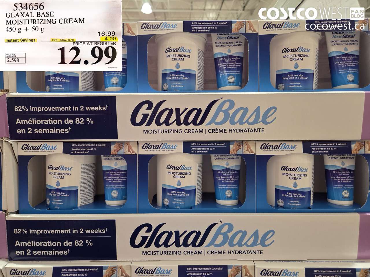 534656 GLAXAL BASE MOISTURIZING CREAM 450 G + 50 G ($4.00 INSTANT SAVINGS EXPIRES ON 2026-08-30) $12.99