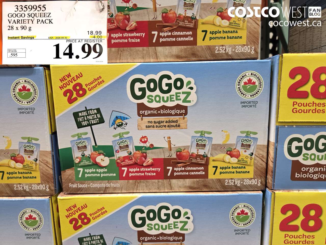 3359955 GOGO SQUEEEZ VARIETY PACK 28 X 90 G ($4.00 INSTANT SAVINGS EXPIRES ON 2026-08-30) $14.99