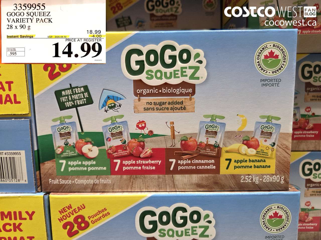 3359955 GOGO SQUEEZ VARIETY PACK 28 X 90 G ($4.00 INSTANT SAVINGS EXPIRES ON 2026-08-30) $14.99