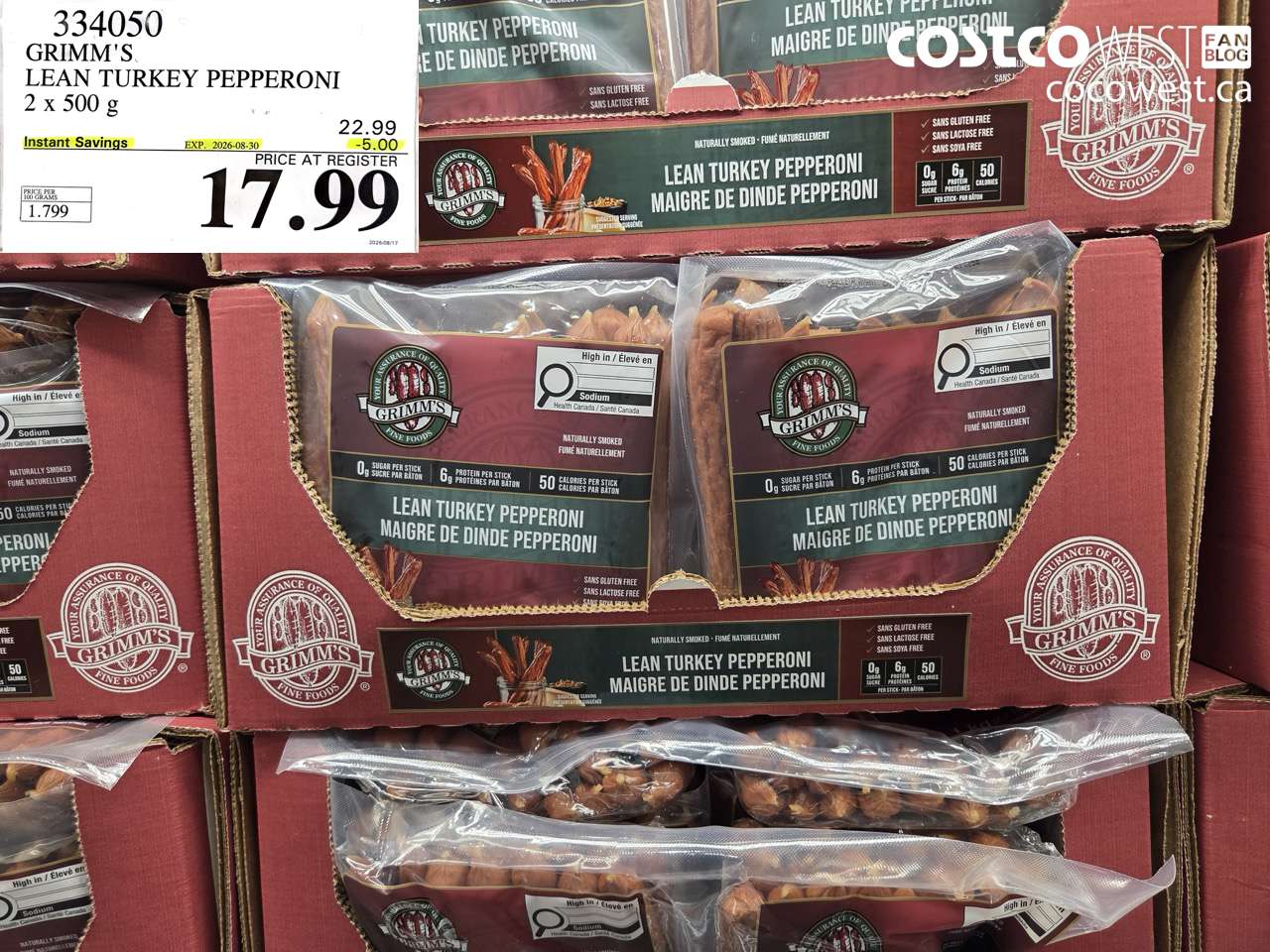 334050 GRIMM'S LEAN TURKEY PEPPERONI 2 X 500 G ($5.00 INSTANT SAVINGS EXPIRES ON 2026-08-30) $17.99