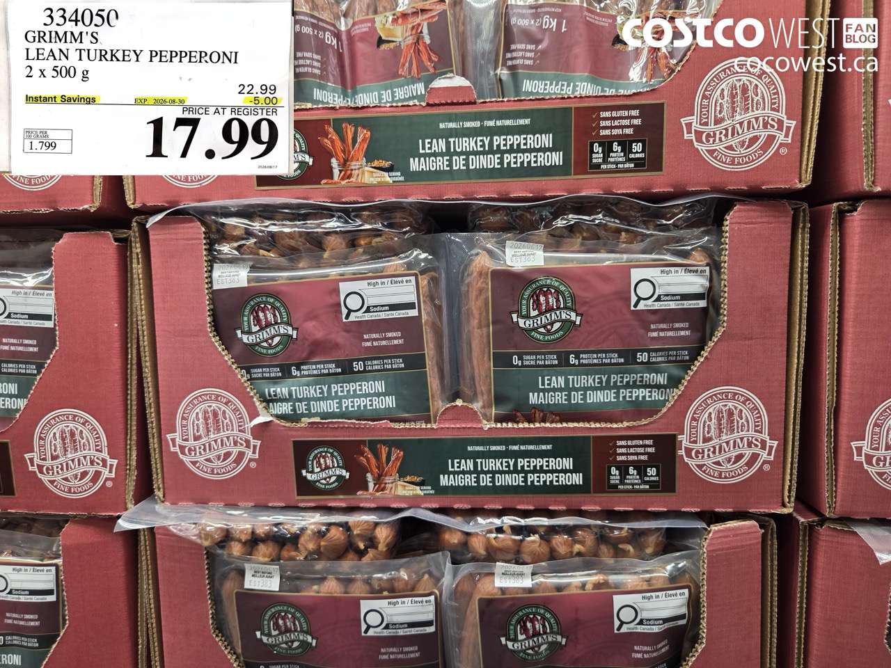 334050 GRIMM'S LEAN TURKEY PEPPERONI 2 X 500 G ($5.00 INSTANT SAVINGS EXPIRES ON 2026-08-30) $17.99