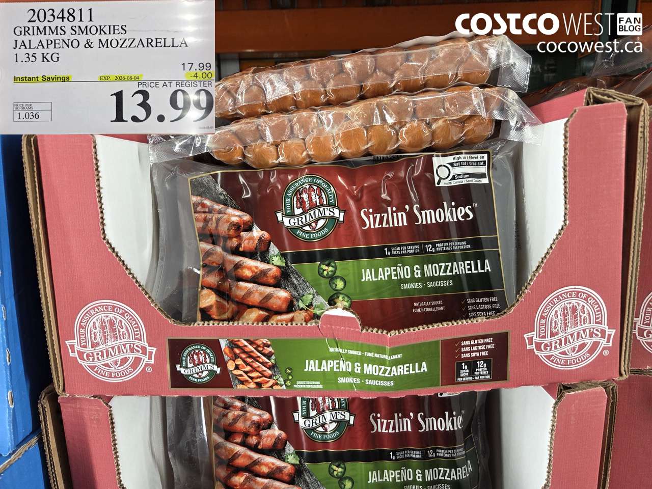 2034811 GRIMMS SMOKIES JALAPENO & MOZZARELLA 1.35 KG ($4.00 INSTANT SAVINGS EXPIRES ON 2026-08-04) $13.99