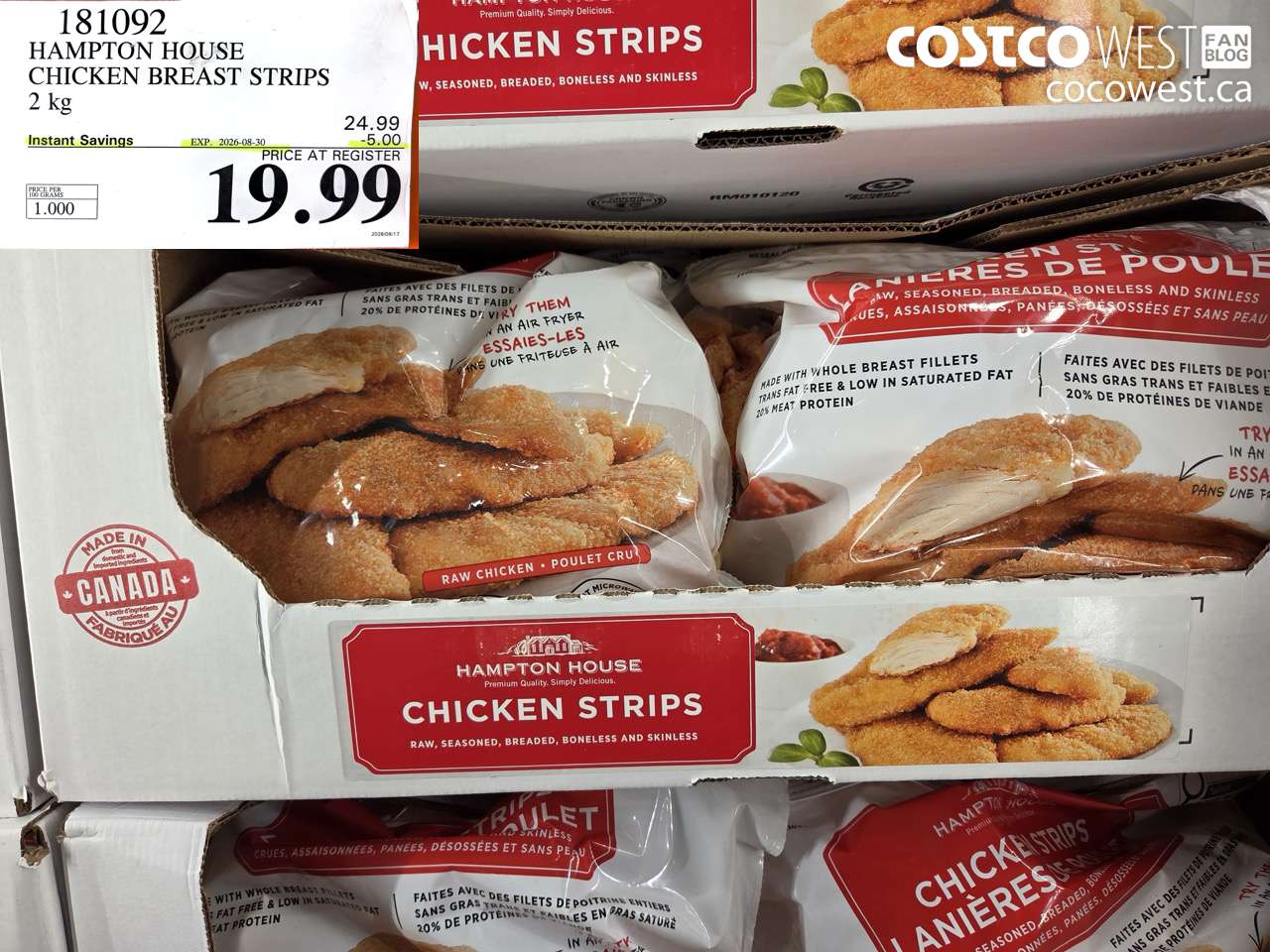 181092 HAMPTON HOUSE CHICKEN BREAST STRIPS 2 KG ($5.00 INSTANT SAVINGS EXPIRES ON 2026-08-30) $19.99
