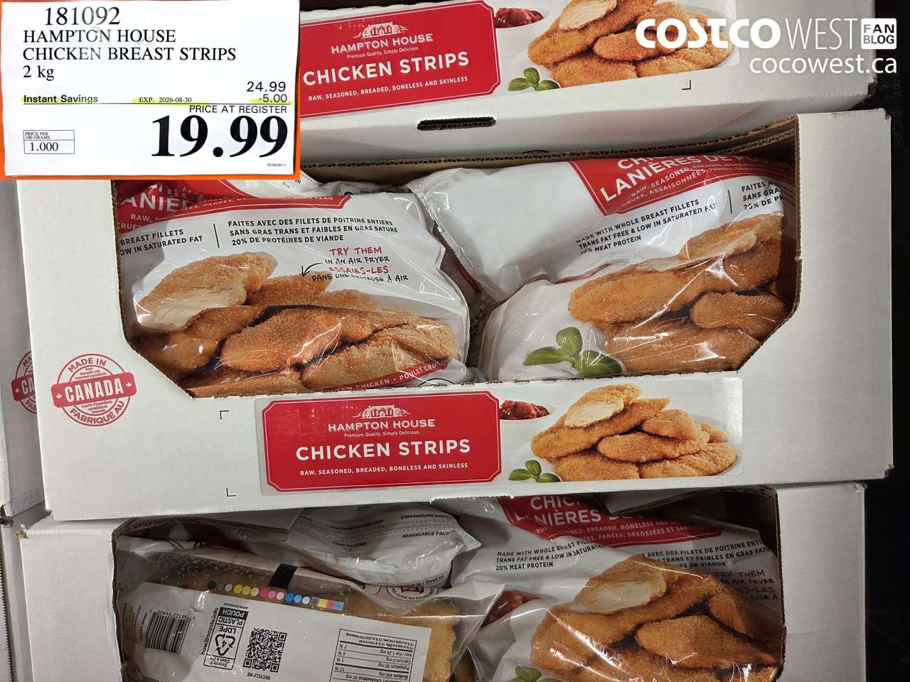 181092 HAMPTON HOUSE CHICKEN BREAST STRIPS 2 KG ($5.00 INSTANT SAVINGS EXPIRES ON 2026-08-30) $19.99