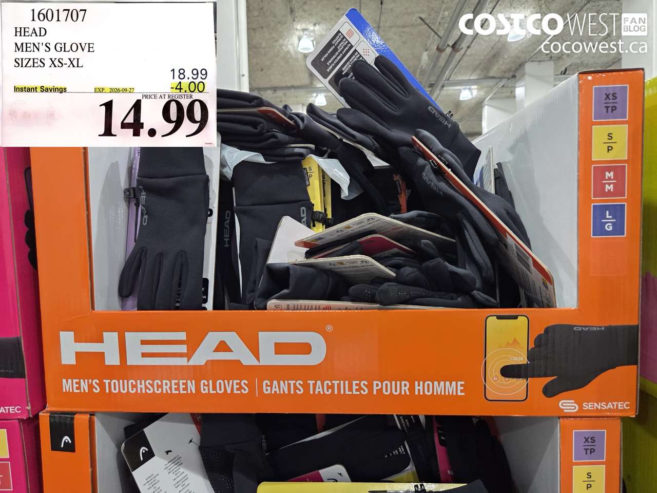 1601707 HEAD MEN'S GLOVE SIZES XS-XL ($4.00 INSTANT SAVINGS EXPIRES ON 2026-09-27) $14.99