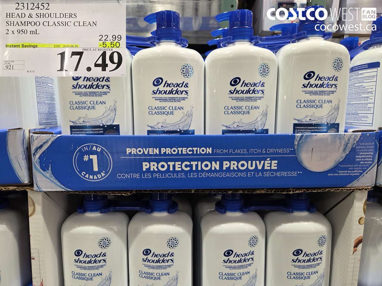 2312452 HEAD & SHOULDERS SHAMPOO CLASSIC CLEAN 2 X 950 ML ($5.50 INSTANT SAVINGS EXPIRES ON 2026-08-30) $17.49