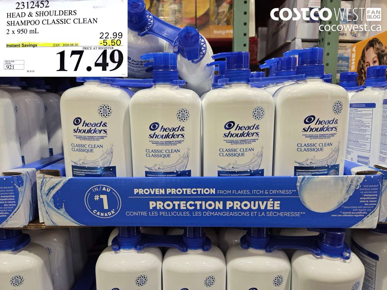 2312452 HEAD & SHOULDERS SHAMPOO CLASSIC CLEAN 2 X 950 ML ($5.50 INSTANT SAVINGS EXPIRES ON 2026-08-30) $17.49