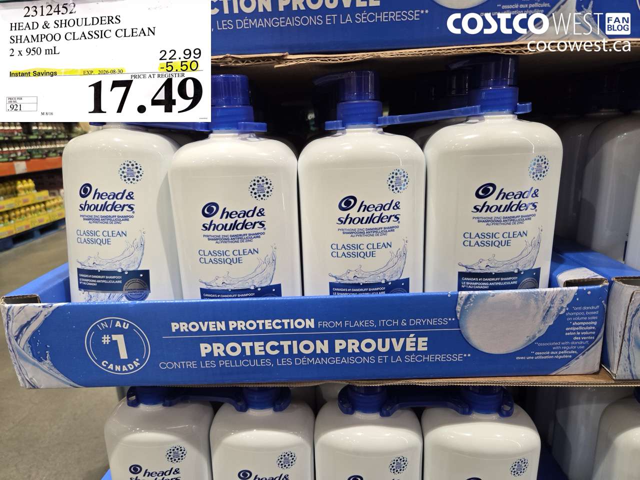 2312452 HEAD & SHOULDERS SHAMPOO CLASSIC CLEAN 2 X 950 ML ($5.50 INSTANT SAVINGS EXPIRES ON 2026-08-30) $17.49