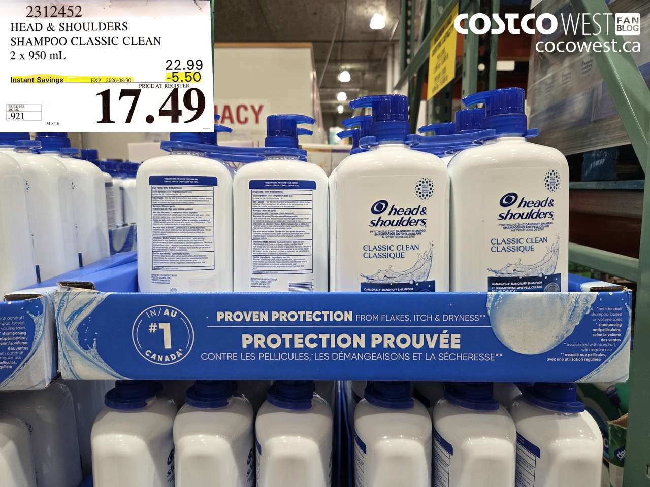 2312452 HEAD & SHOULDERS SHAMPOO CLASSIC CLEAN 2 X 950 ML ($5.50 INSTANT SAVINGS EXPIRES ON 2026-08-30) $17.49