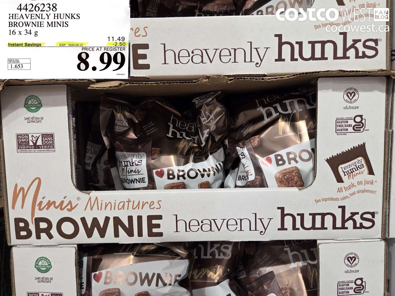 4426238 HEAVENLY HUNKS BROWNIE MINIS 16 X 34 G ($2.50 INSTANT SAVINGS EXPIRES ON 2026-09-13) $8.99