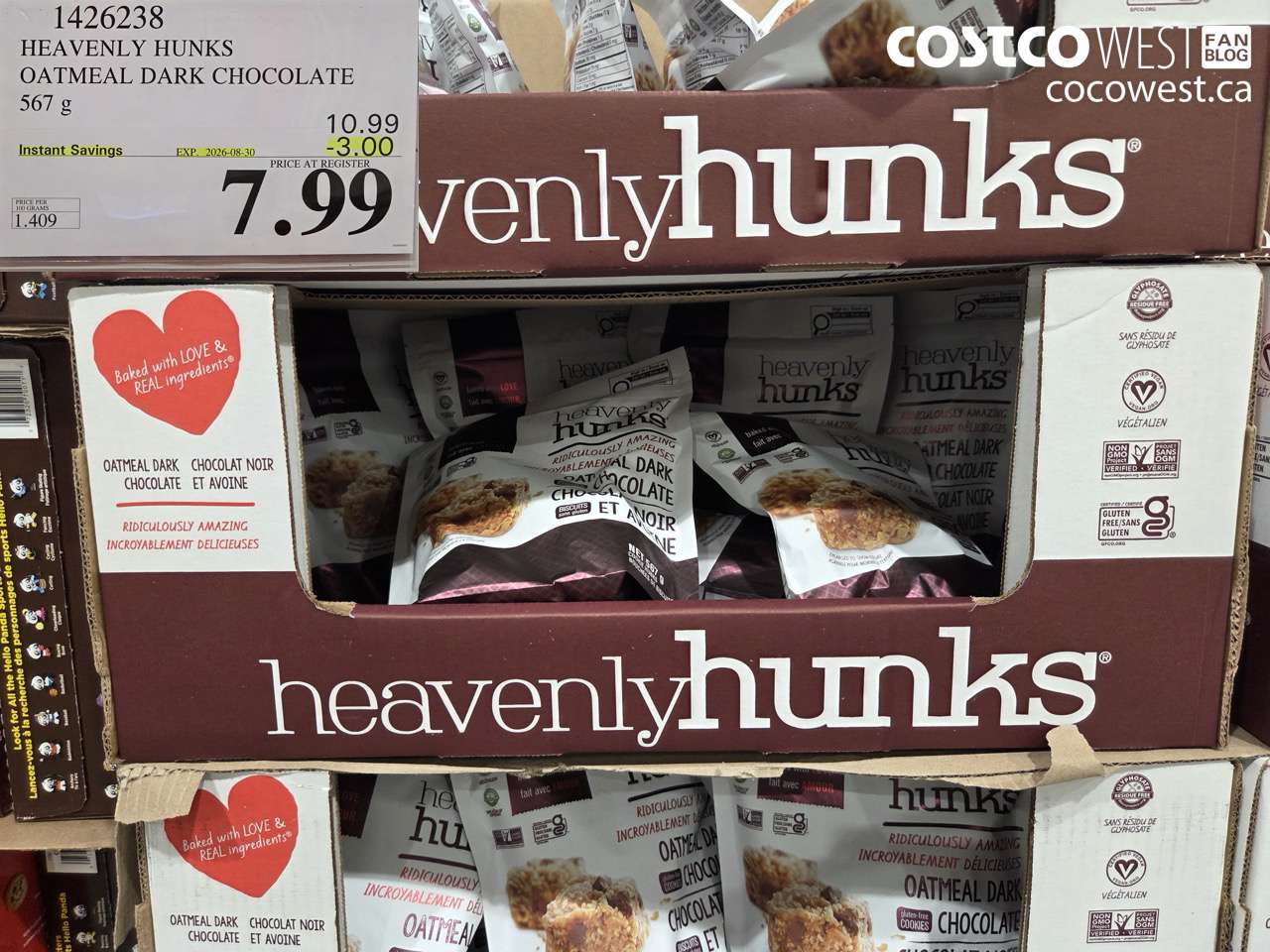 1426238 HEAVENLY HUNKS OATMEAL DARK CHOCOLATE 567 G ($3.00 INSTANT SAVINGS EXPIRES ON 2026-08-30) $7.99