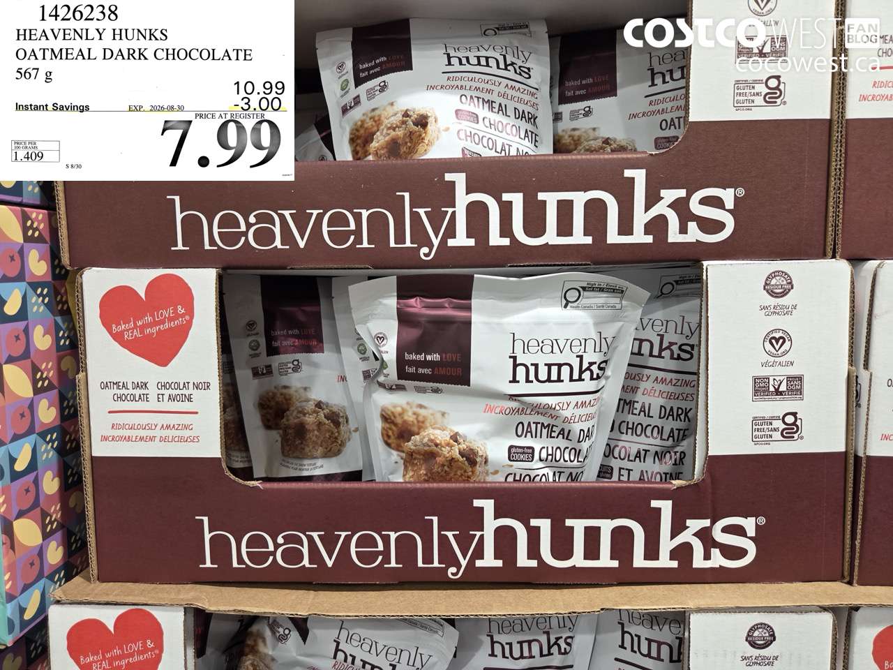 1426238 HEAVENLY HUNKS OATMEAL DARK CHOCOLATE 567 G ($3.00 INSTANT SAVINGS EXPIRES ON 2026-08-30) $7.99
