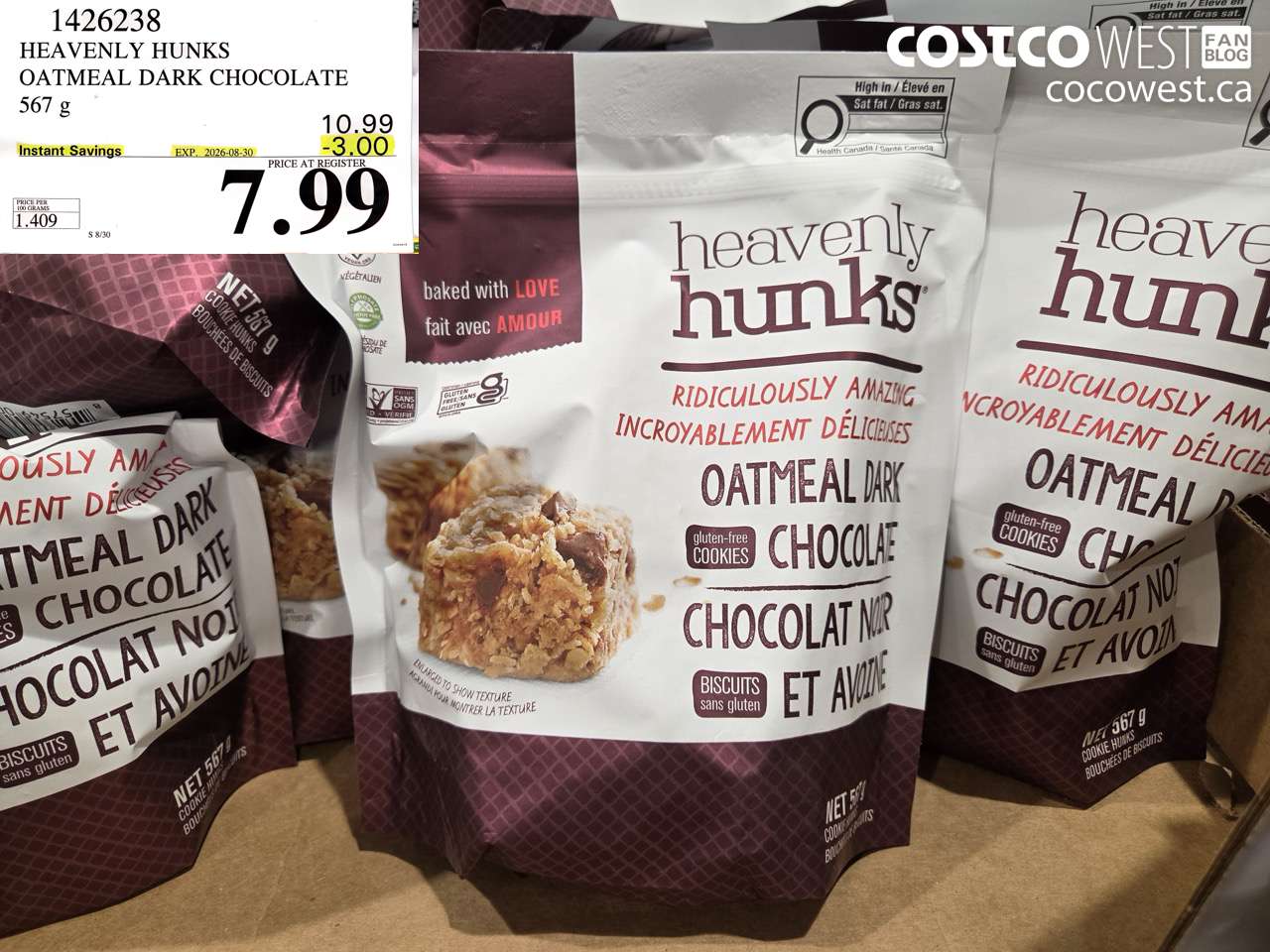 1426238 HEAVENLY HUNKS OATMEAL DARK CHOCOLATE 567 G ($3.00 INSTANT SAVINGS EXPIRES ON 2026-08-30) $7.99