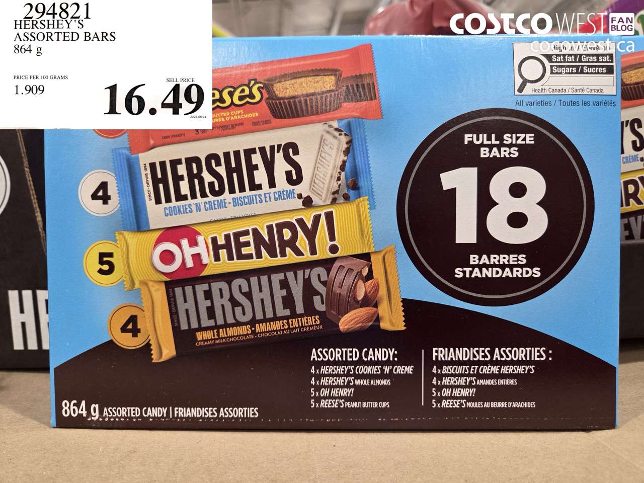 294821 HERSHEY'S ASSORTED BARS 864 G $16.49