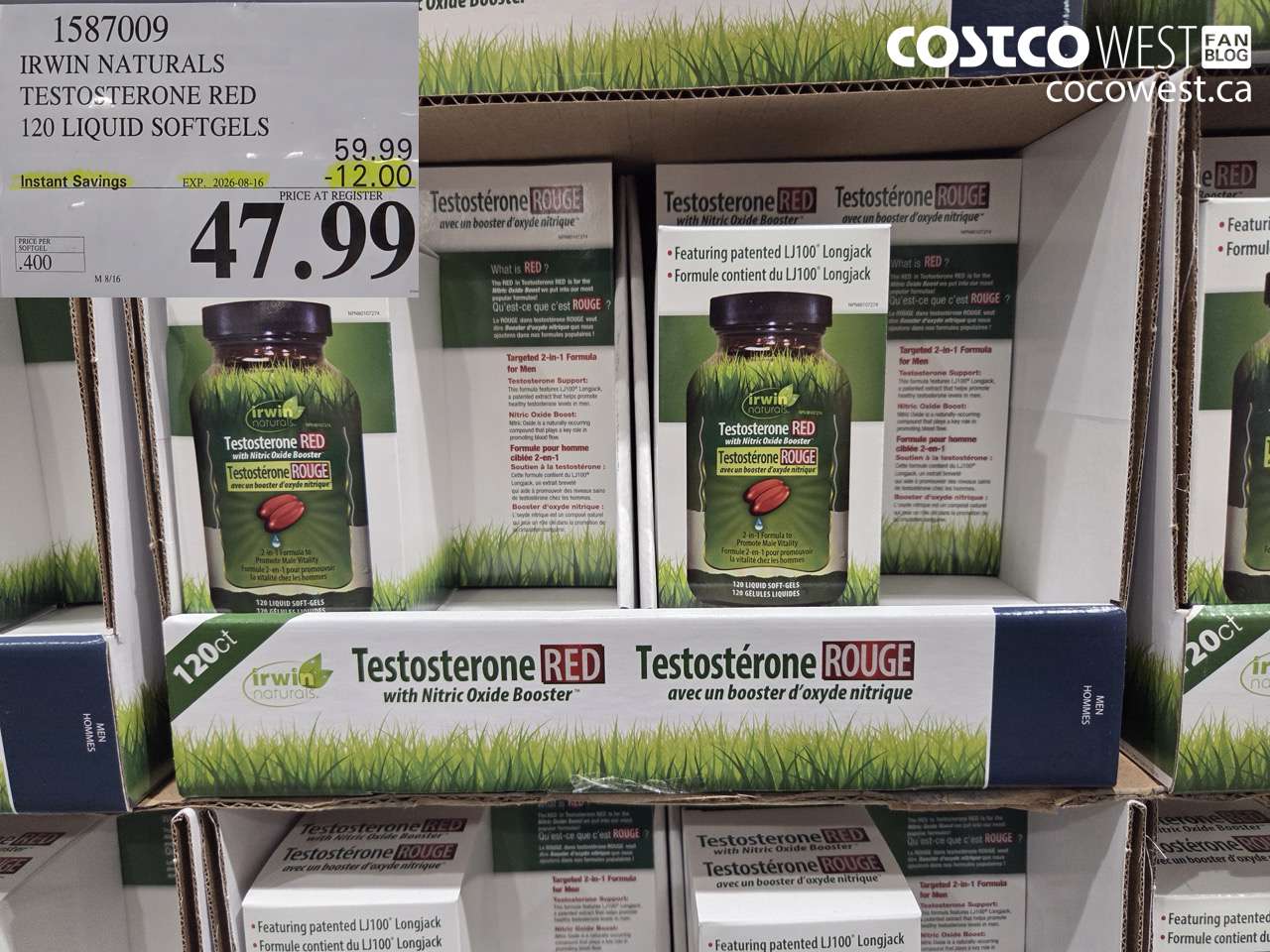 1587009 IRWIN NATURALS TESTOSTERONE RED 120 LIQUID SOFTGELS ($12.00 INSTANT SAVINGS EXPIRES ON 2026-08-16) $47.99