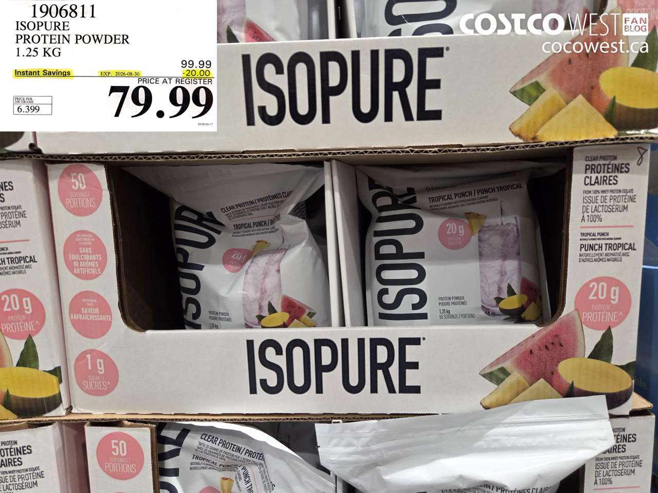 1906811 ISOPURE PROTEIN POWDER 1.25 KG ($20.00 INSTANT SAVINGS EXPIRES ON 2026-08-30) $79.99