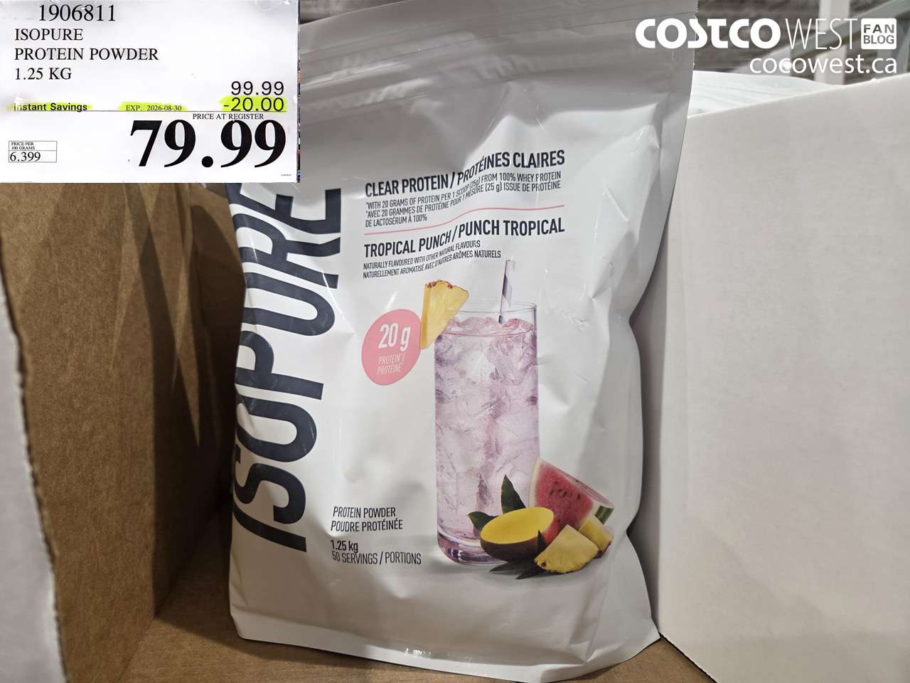 1906811 ISOPURE PROTEIN POWDER 1.25 KG ($20.00 INSTANT SAVINGS EXPIRES ON 2026-08-30) $79.99