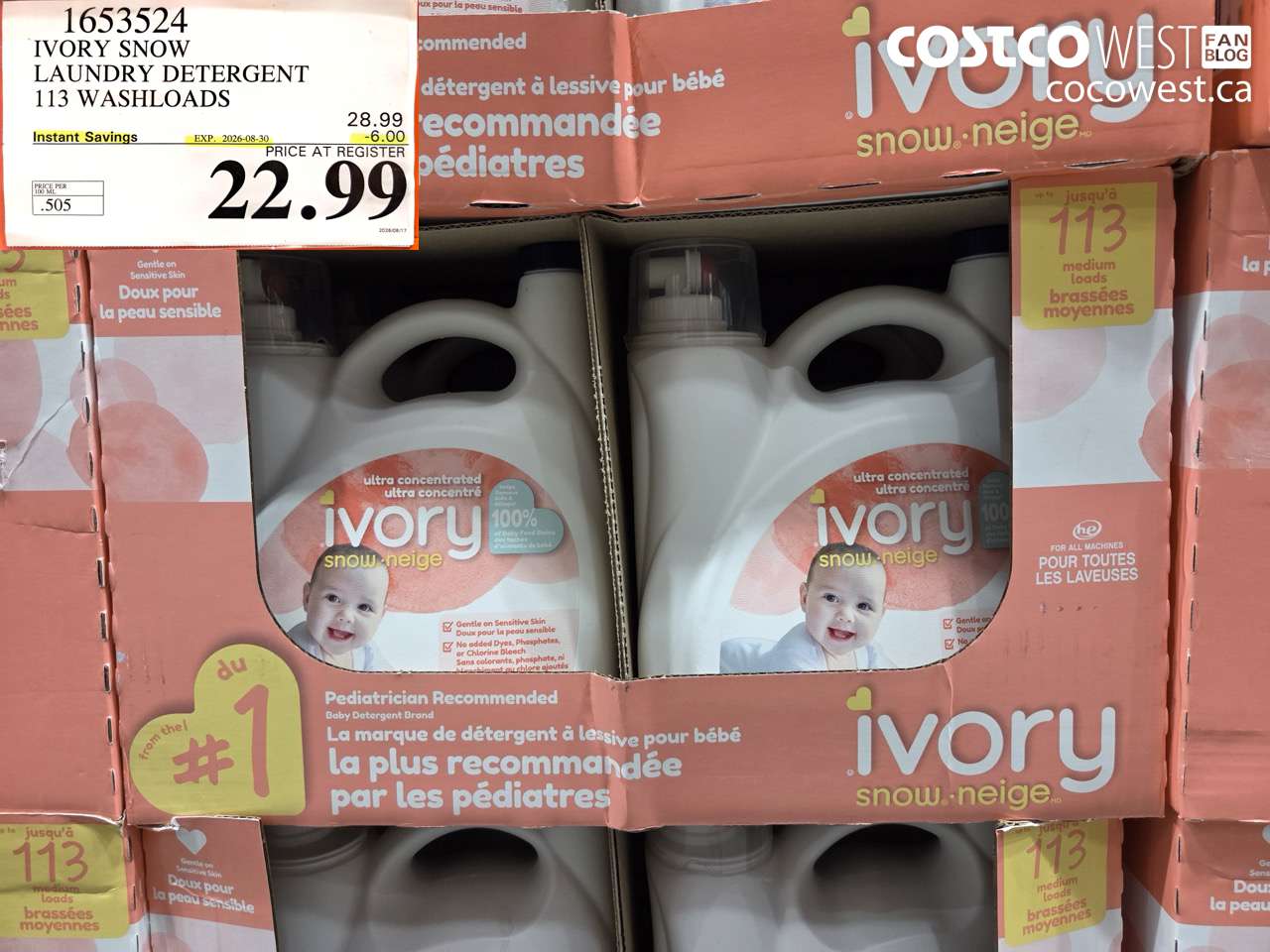 1653524 IVORY SNOW LAUNDRY DETERGENT 113 WASHLOADS ($6.00 INSTANT SAVINGS EXPIRES ON 2026-08-30) $22.99