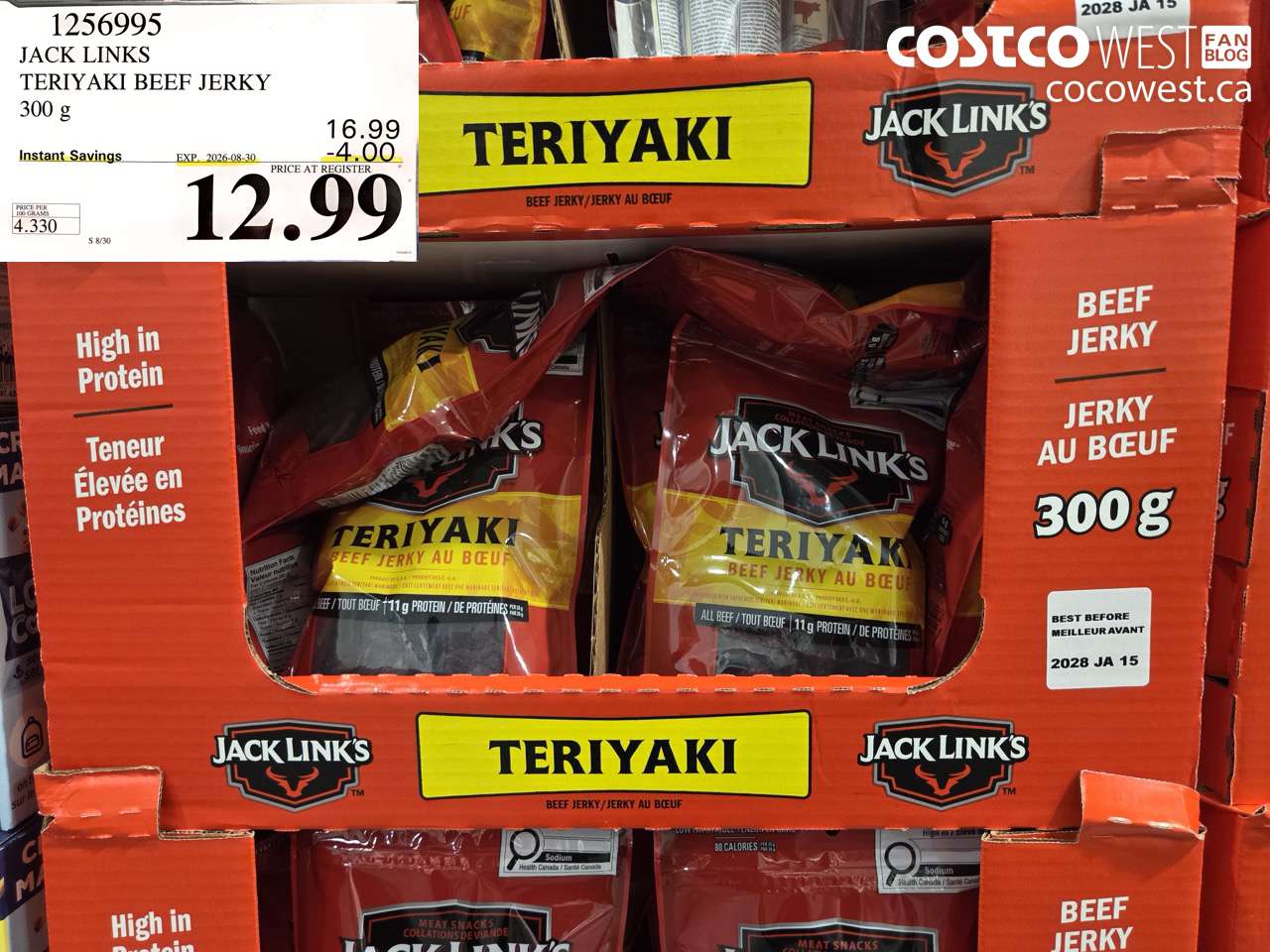 1256995 JACK LINKS TERIYAKI BEEF JERKY 300 G ($4.00 INSTANT SAVINGS EXPIRES ON 2026-08-30) $12.99