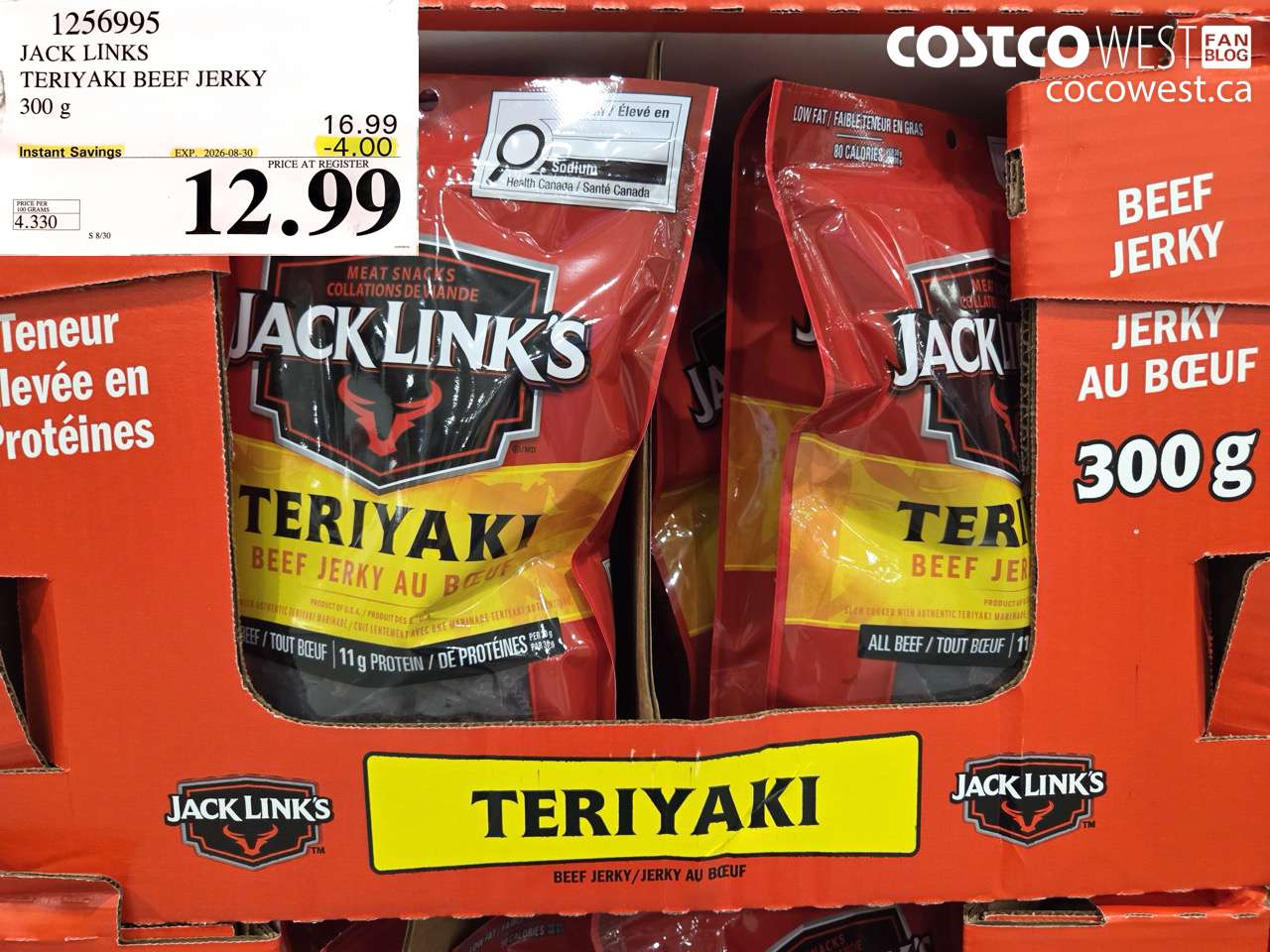 1256995 JACK LINKS TERIYAKI BEEF JERKY 300 G ($4.00 INSTANT SAVINGS EXPIRES ON 2026-08-30) $12.99