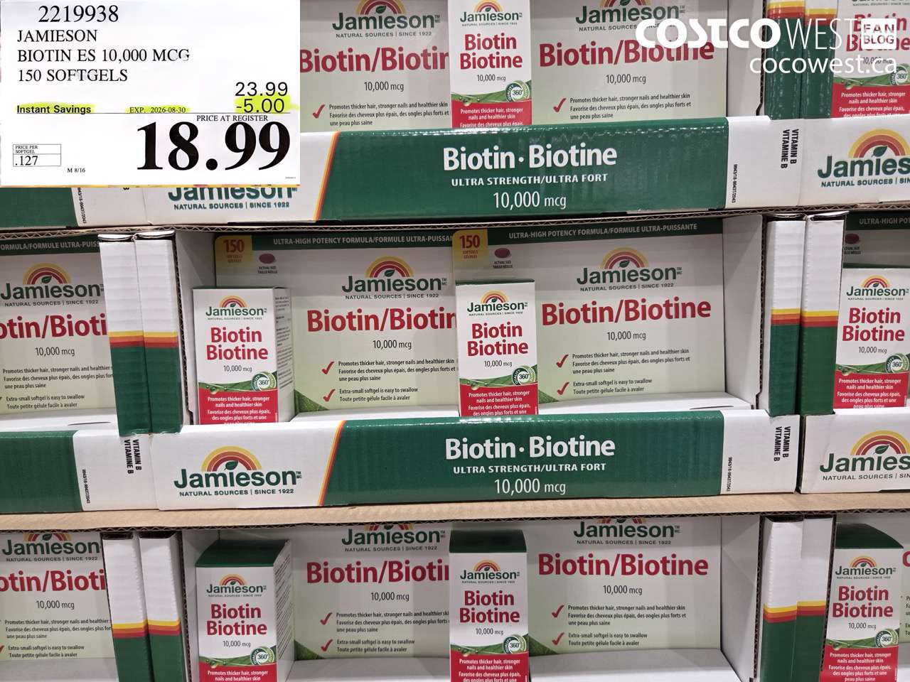 2219938 JAMIESON BIOTIN ES 10,000 MCG 150 SOFTGELS ($5.00 INSTANT SAVINGS EXPIRES ON 2026-08-30) $18.99