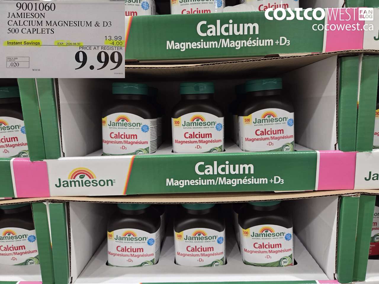9001060 JAMIESON CALCIUM MAGNESIUM & D3 500 CAPLETS ($4.00 INSTANT SAVINGS EXPIRES ON 2026-08-30) $9.99