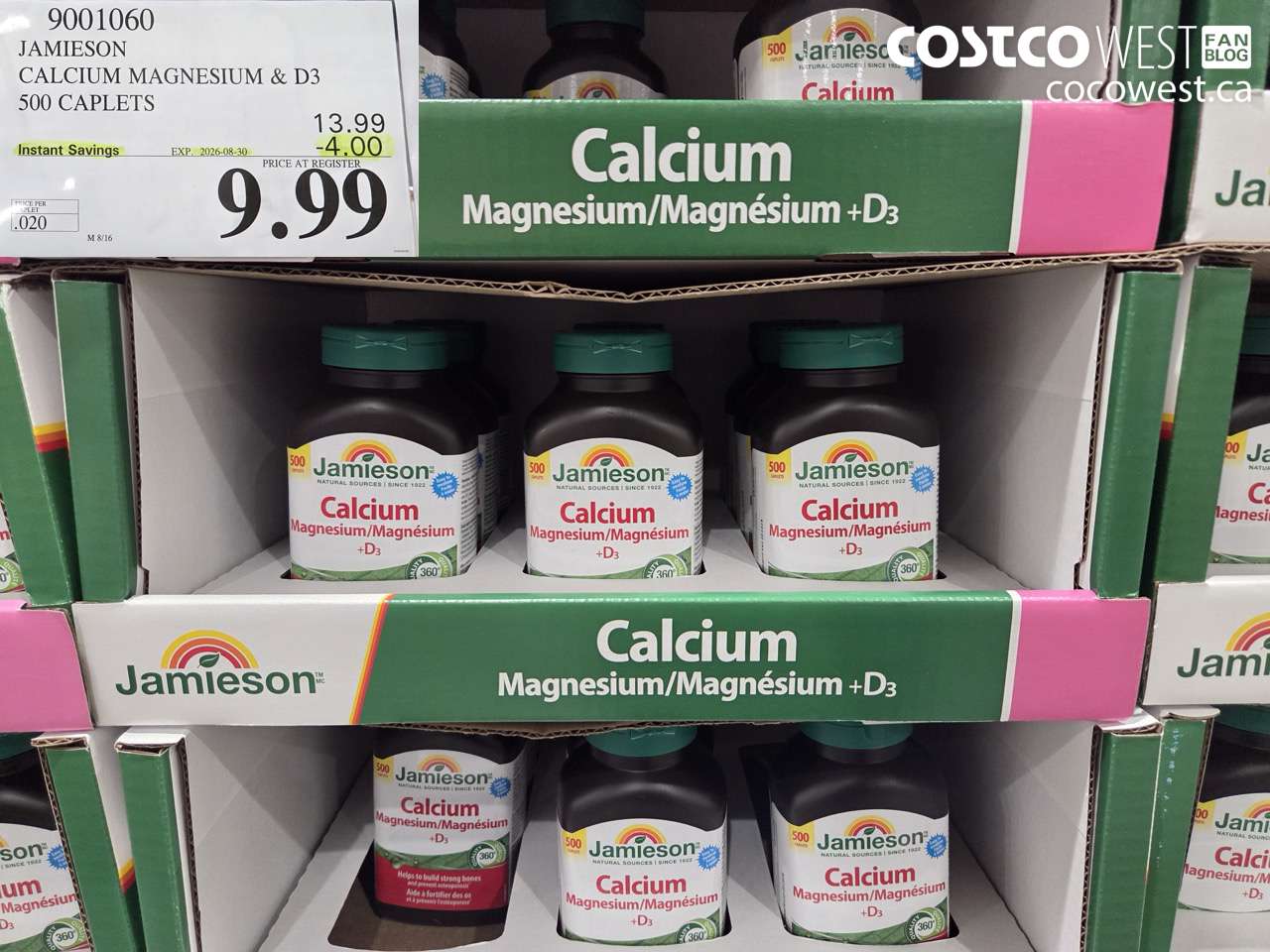 9001060 JAMIESON CALCIUM MAGNESIUM & D3 500 CAPLETS ($4.00 INSTANT SAVINGS EXPIRES ON 2026-08-30) $9.99