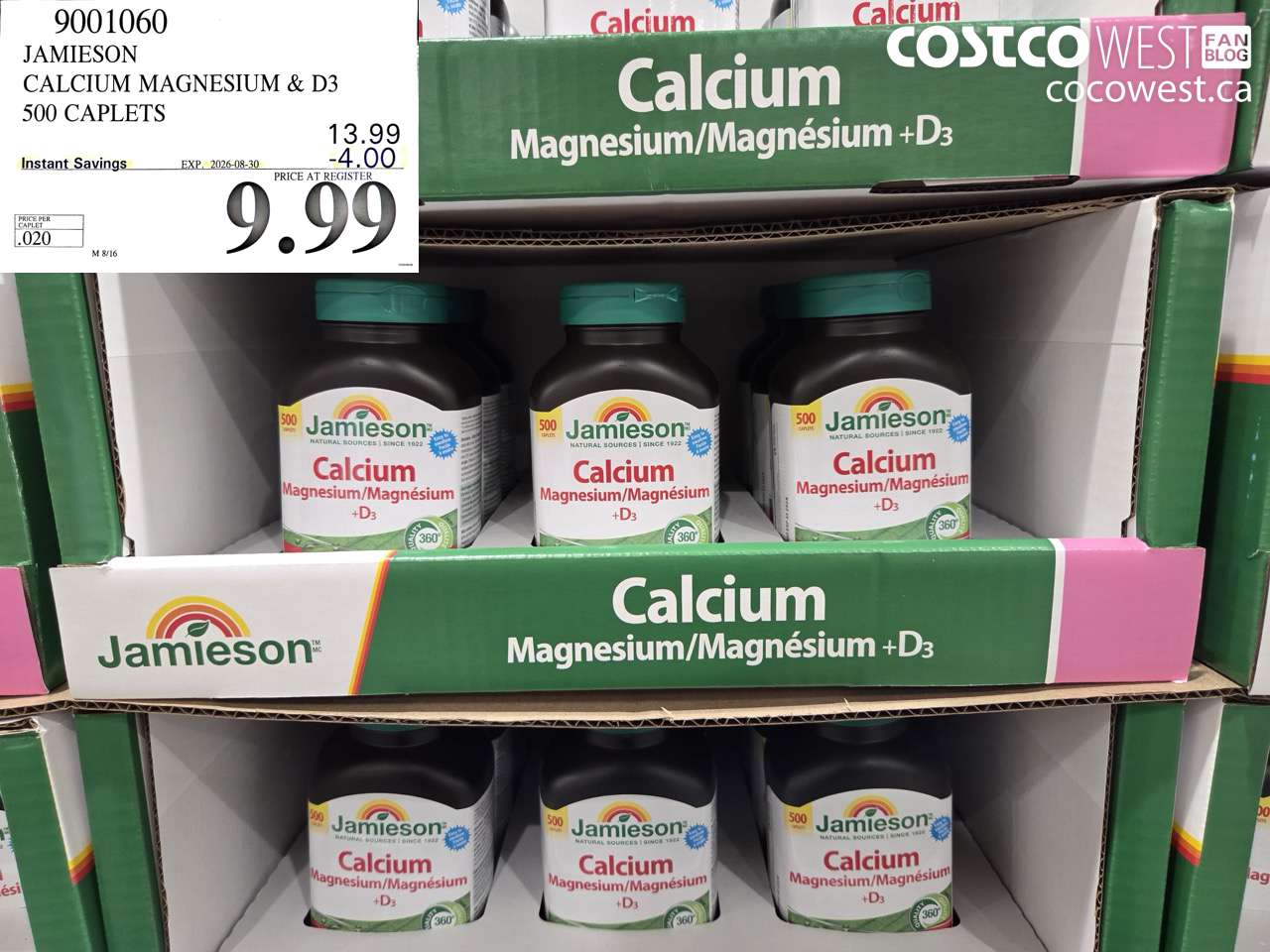 9001060 JAMIESON CALCIUM MAGNESIUM & D3 500 CAPLETS ($4.00 INSTANT SAVINGS EXPIRES ON 2026-08-30) $9.99