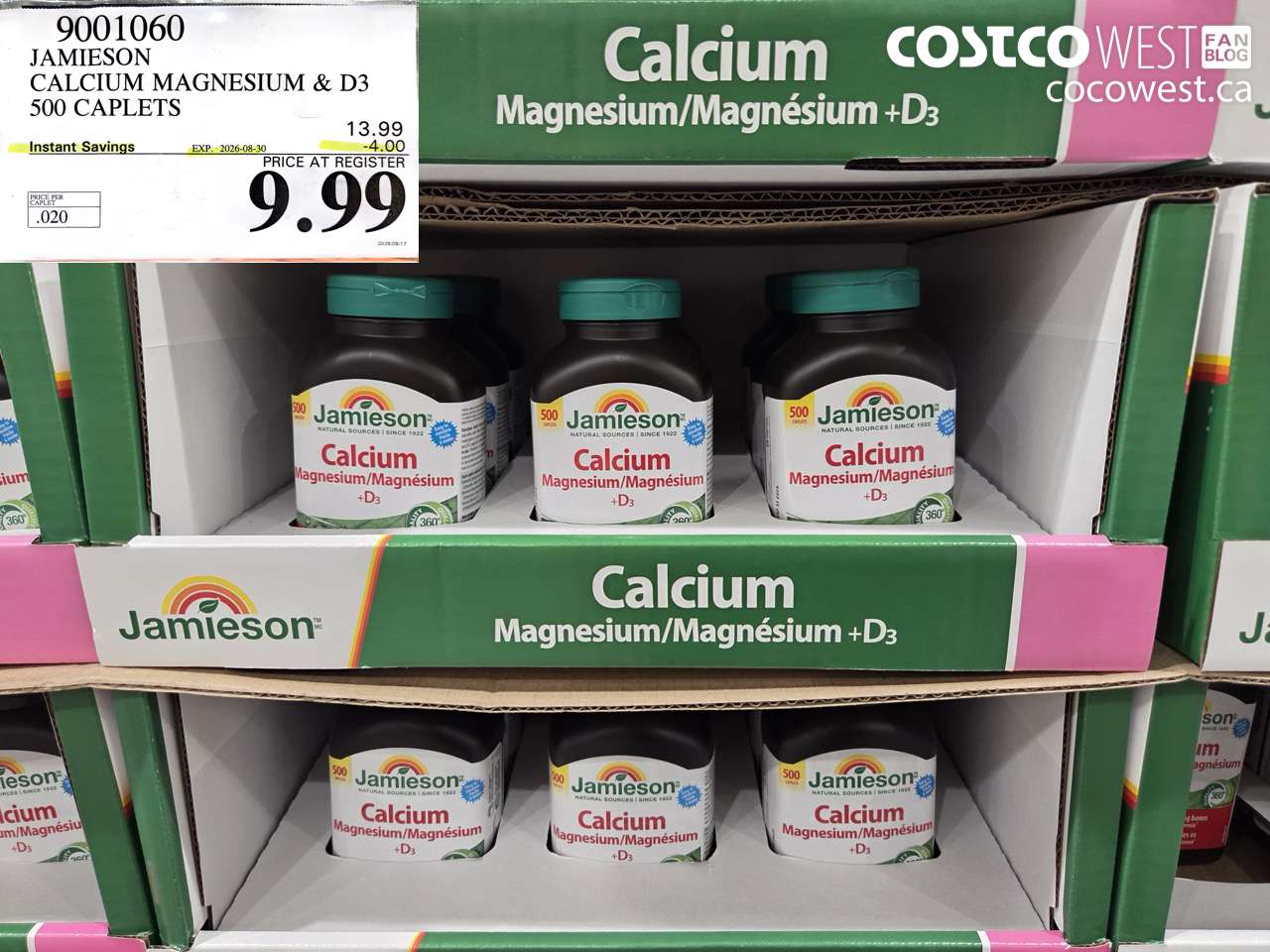 9001060 JAMIESON CALCIUM MAGNESIUM & D3 500 CAPLETS ($4.00 INSTANT SAVINGS EXPIRES ON 2026-08-30) $9.99