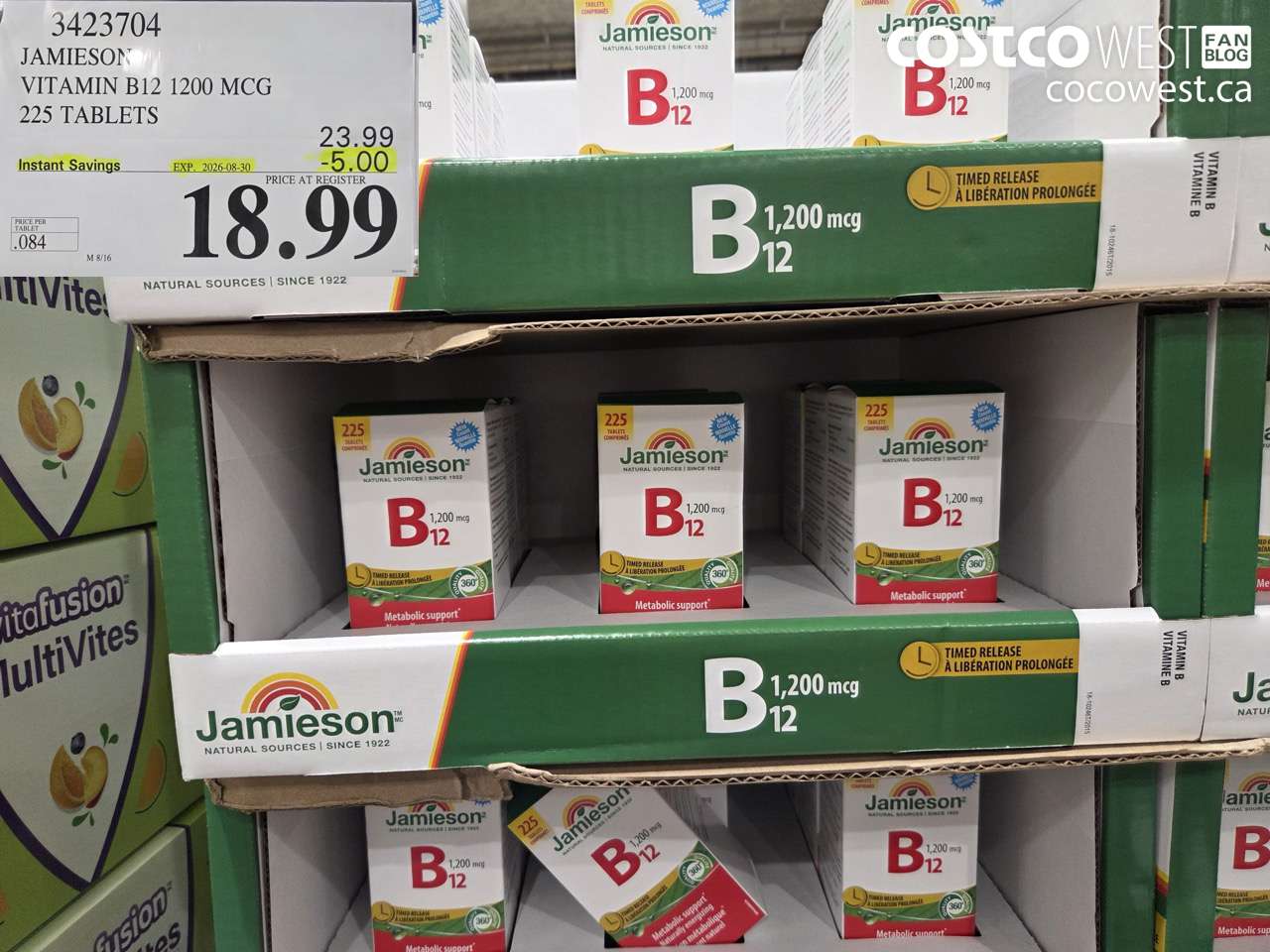 3423704 JAMIESON VITAMIN B12 1200 MCG 225 TABLETS ($5.00 INSTANT SAVINGS EXPIRES ON 2026-08-30) $18.99