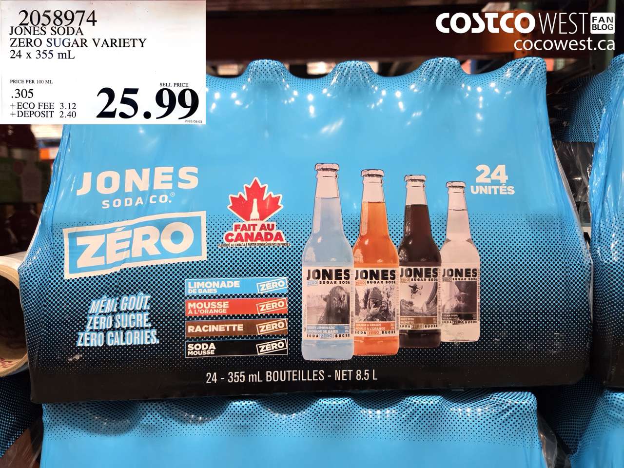 2058974 JONES SODA ZERO SUGAR VARIETY 24 X 355 ML $25.99