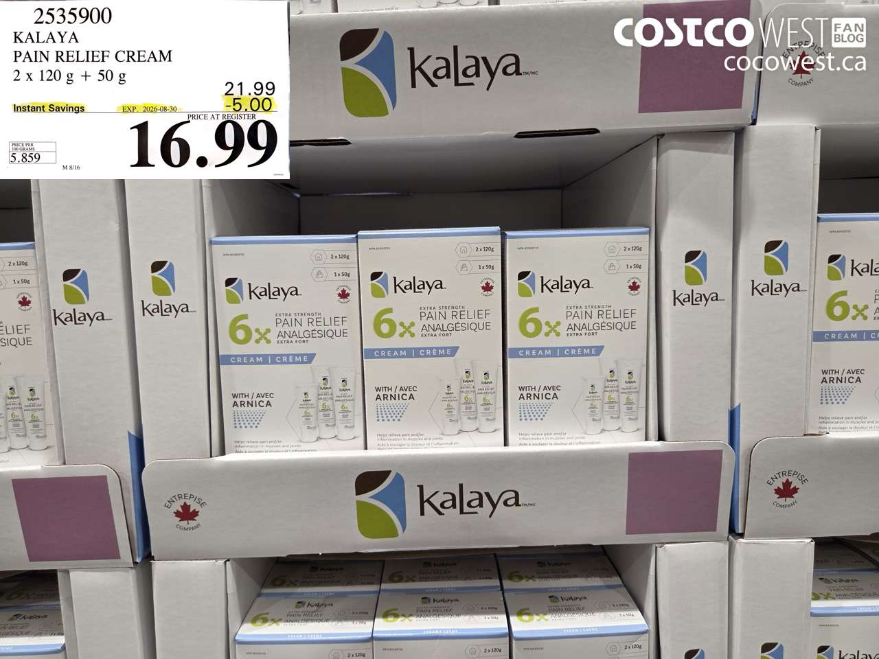 2535900 KALAYA PAIN RELIEF CREAM 2 X 120 G + 50 G ($5.00 INSTANT SAVINGS EXPIRES ON 2026-08-30) $16.99