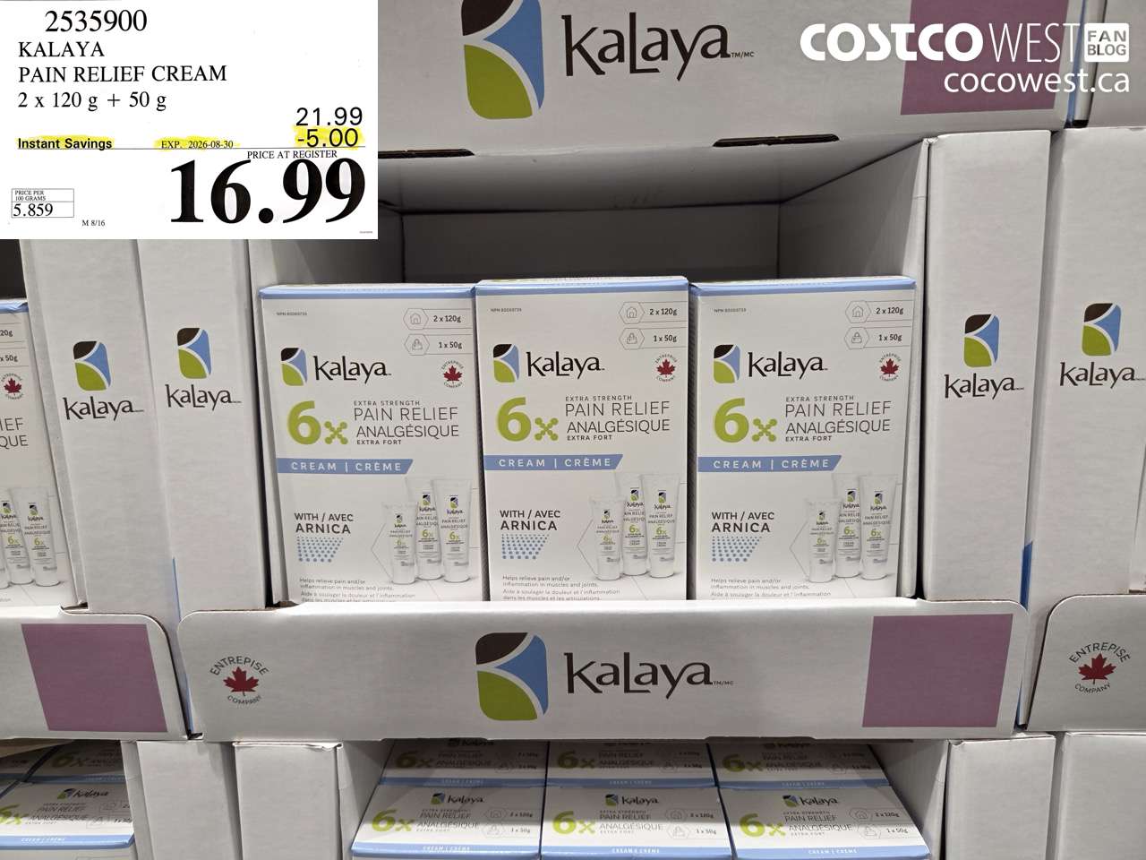 2535900 KALAYA PAIN RELIEF CREAM 2 X 120 G + 50 G ($5.00 INSTANT SAVINGS EXPIRES ON 2026-08-30) $16.99