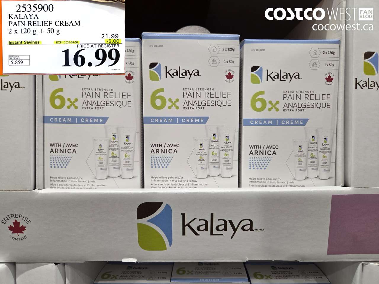 2535900 KALAYA PAIN RELIEF CREAM 2 X 120 G + 50 G ($5.00 INSTANT SAVINGS EXPIRES ON 2026-08-30) $16.99