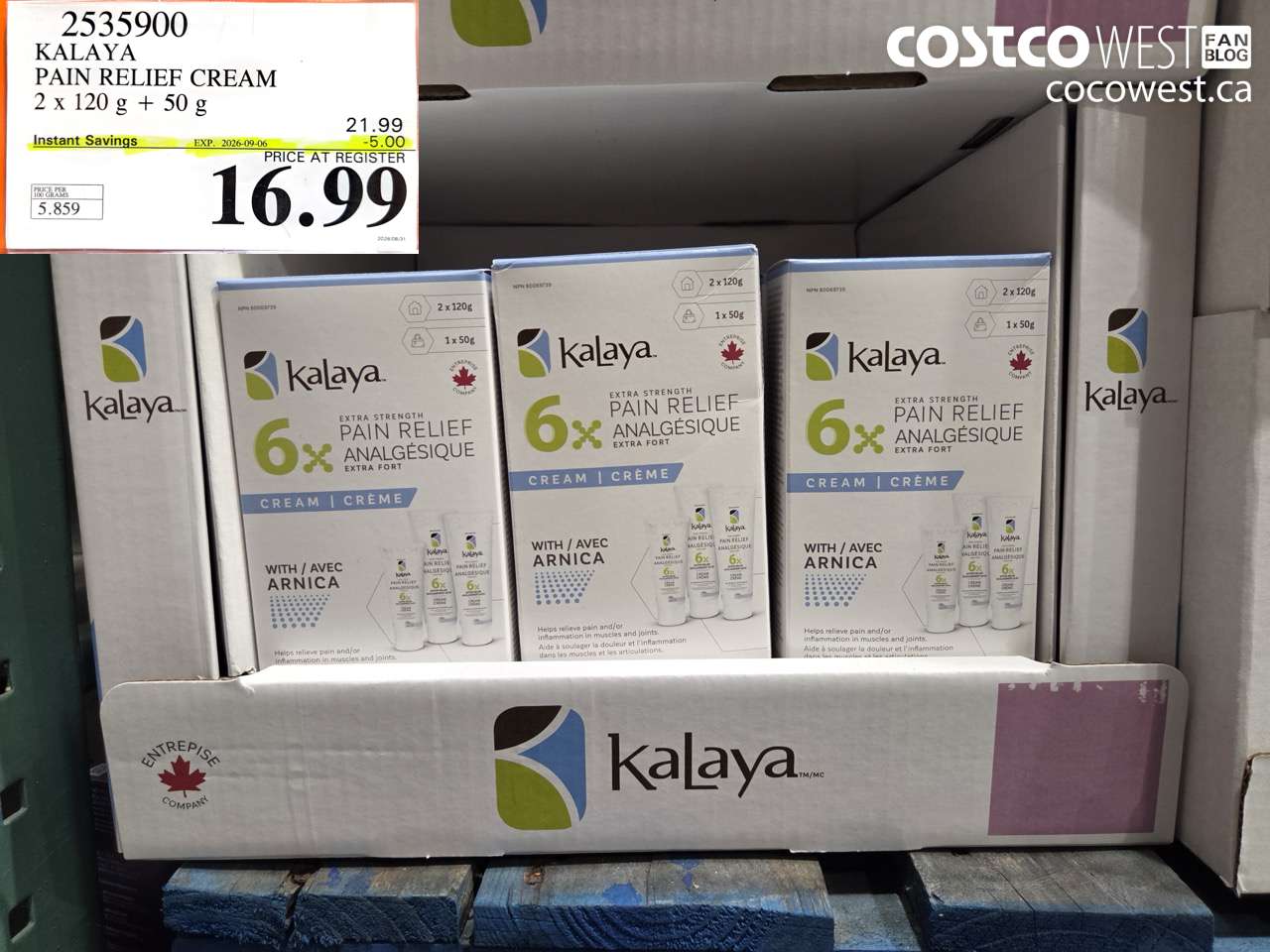 2535900 KALAYA PAIN RELIEF CREAM 2 X 120 G + 50 G ($5.00 INSTANT SAVINGS EXPIRES ON 2026-09-06) $16.99
