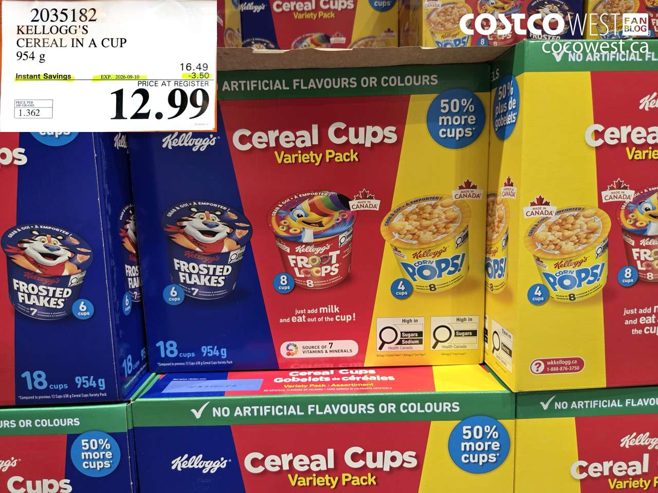 2035182 KELLOGG'S CEREAL IN A CUP 954 G ($3.50 INSTANT SAVINGS EXPIRES ON 2026-09-10) $12.99