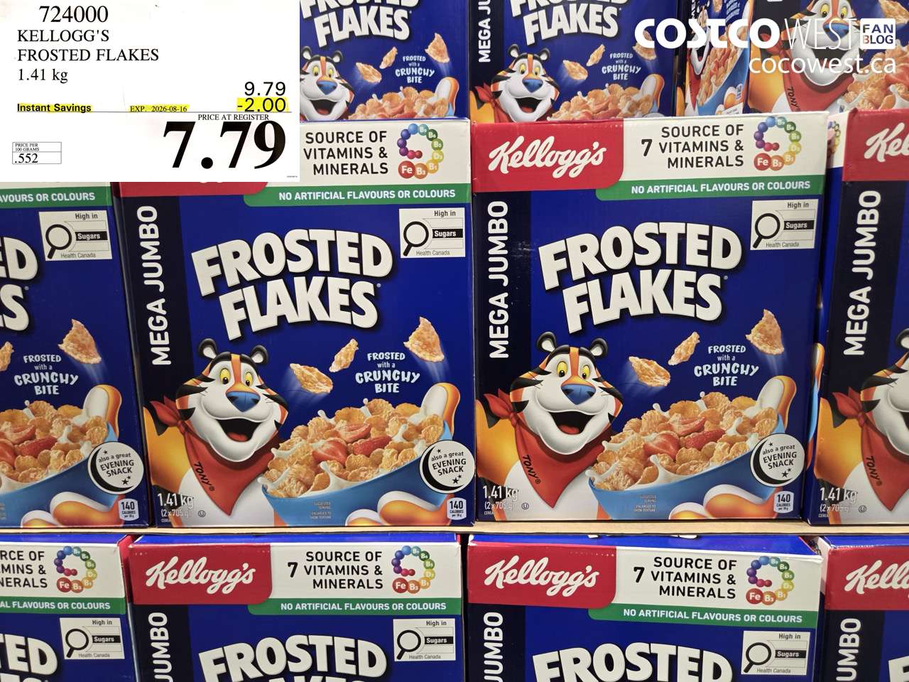 724000 KELLOGG'S FROSTED FLAKES 1.41 KG ($2.00 INSTANT SAVINGS EXPIRES ON 2026-08-16) $7.79