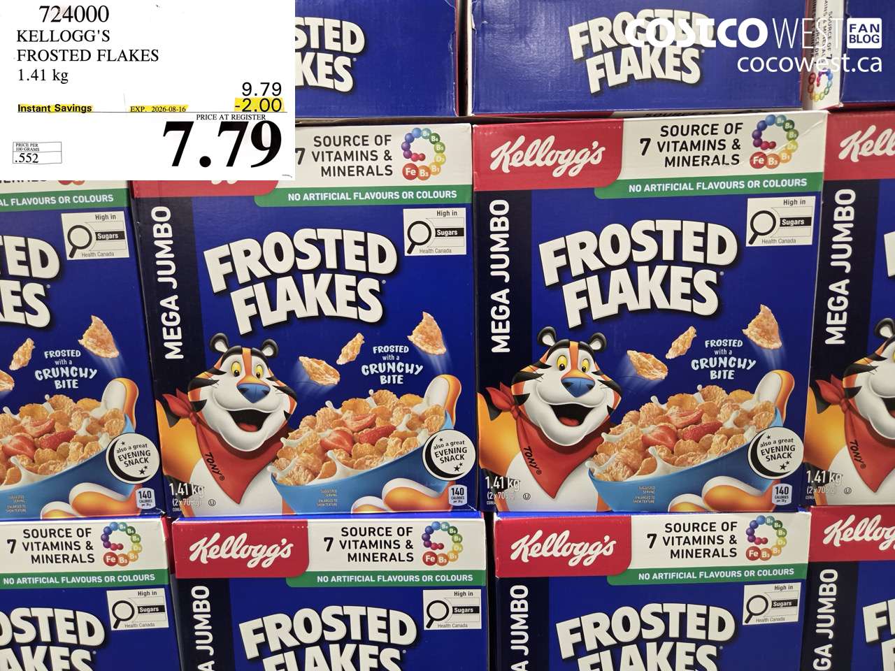 724000 KELLOGG'S FROSTED FLAKES 1.41 KG ($2.00 INSTANT SAVINGS EXPIRES ON 2026-08-16) $7.79