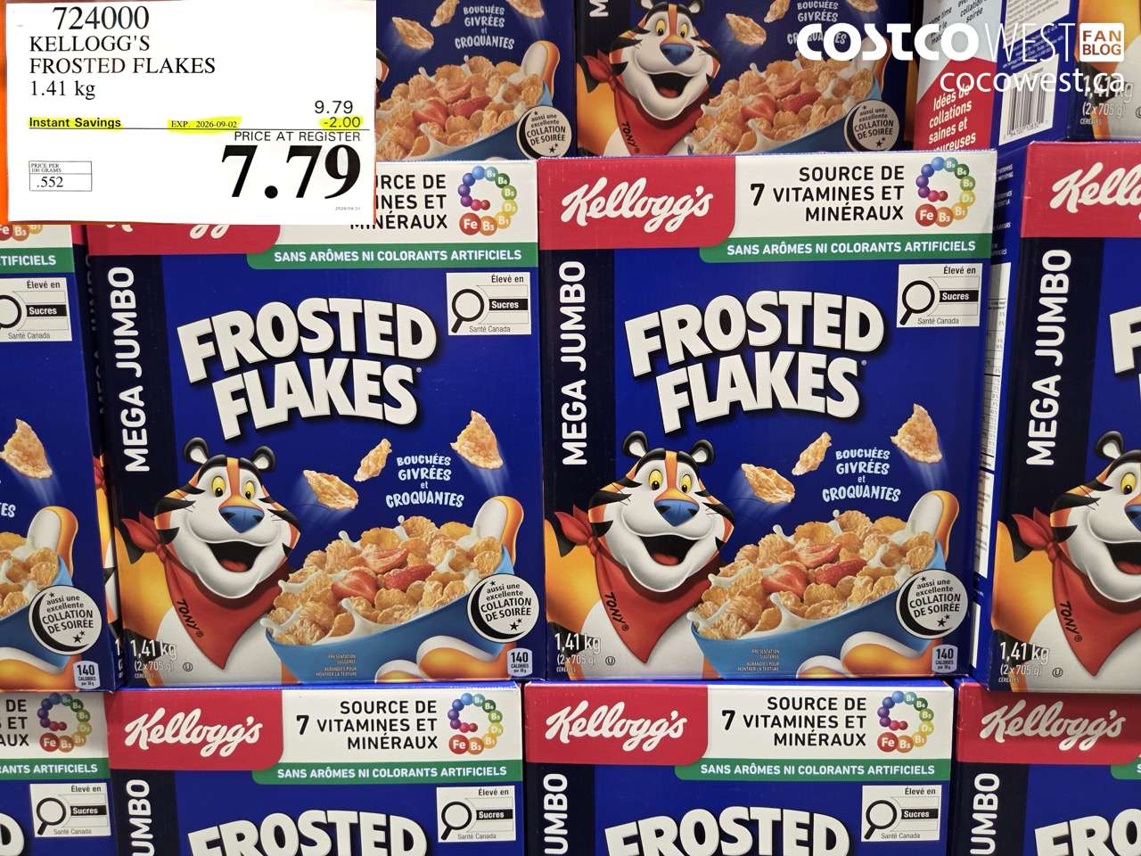 724000 KELLOGG'S FROSTED FLAKES 1.41 KG ($2.00 INSTANT SAVINGS EXPIRES ON 2026-09-02) $7.79