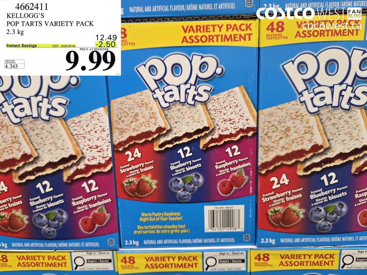 4662411 KELLOGG'S POP TARTS VARIETY PACK 2.3 KG ($2.50 INSTANT SAVINGS EXPIRES ON 2026-09-06) $9.99