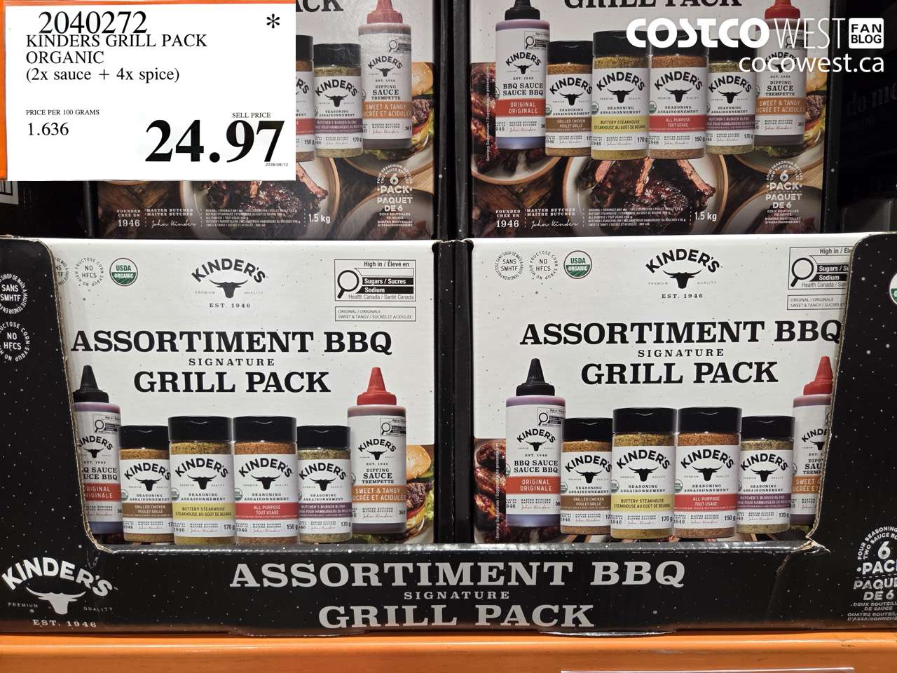 2040272 KINDERS GRILL PACK ORGANIC (2X SAUCE + 4X SPICE) $24.97