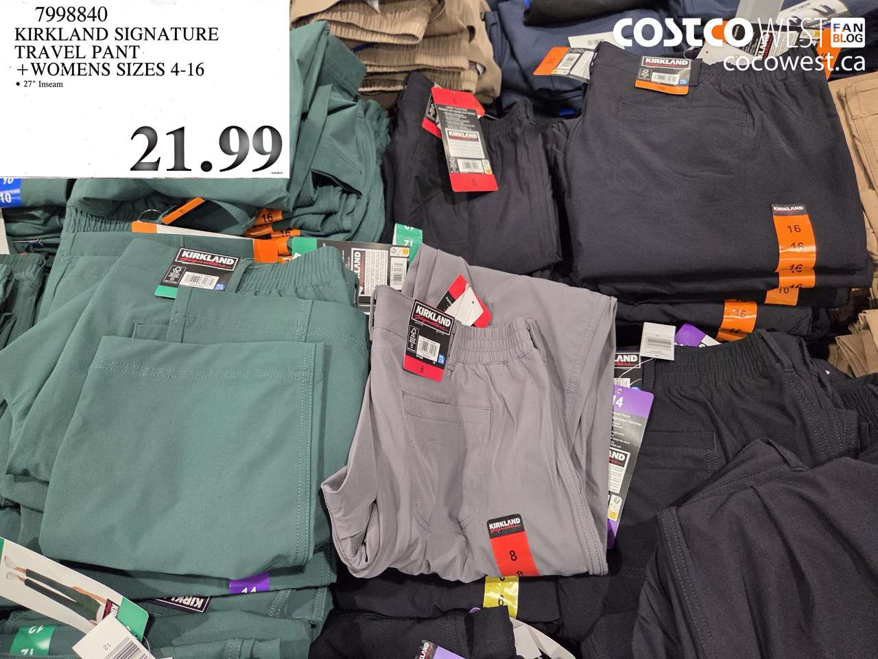7998840 KIRKLAND SIGNATURE TRAVEL PANT WOMENS SIZES 4-16 $21.99
