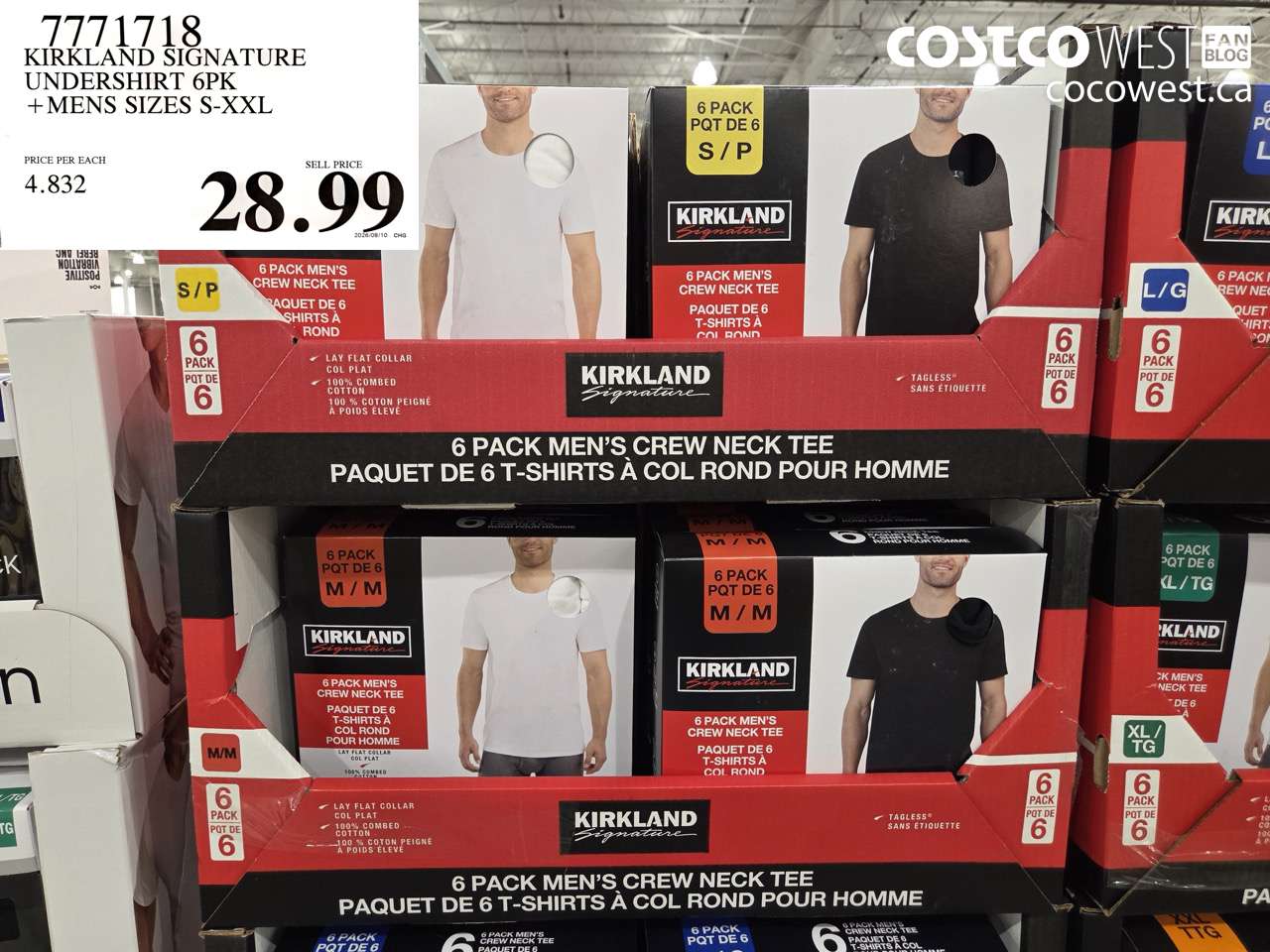 7771718 KIRKLAND SIGNATURE UNDERSHIRT 6PK MENS SIZES S-XXL $28.99