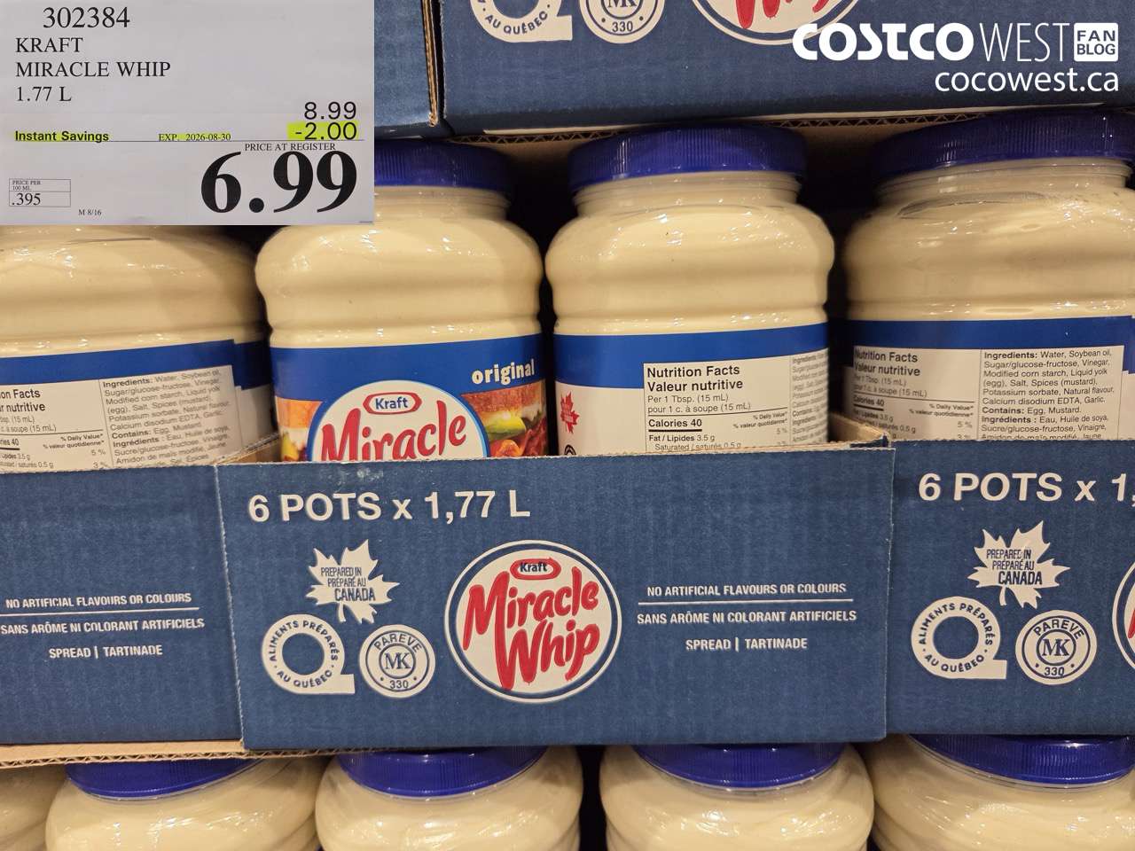 302384 KRAFT MIRACLE WHIP 1.77 L ($2.00 INSTANT SAVINGS EXPIRES ON 2026-08-30) $6.99