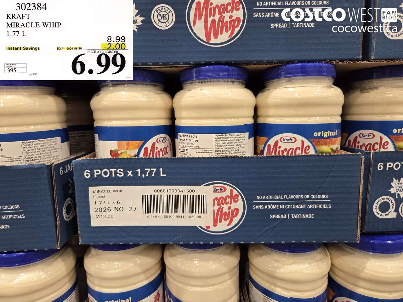 302384 KRAFT MIRACLE WHIP 1.77 L ($2.00 INSTANT SAVINGS EXPIRES ON 2026-08-30) $6.99
